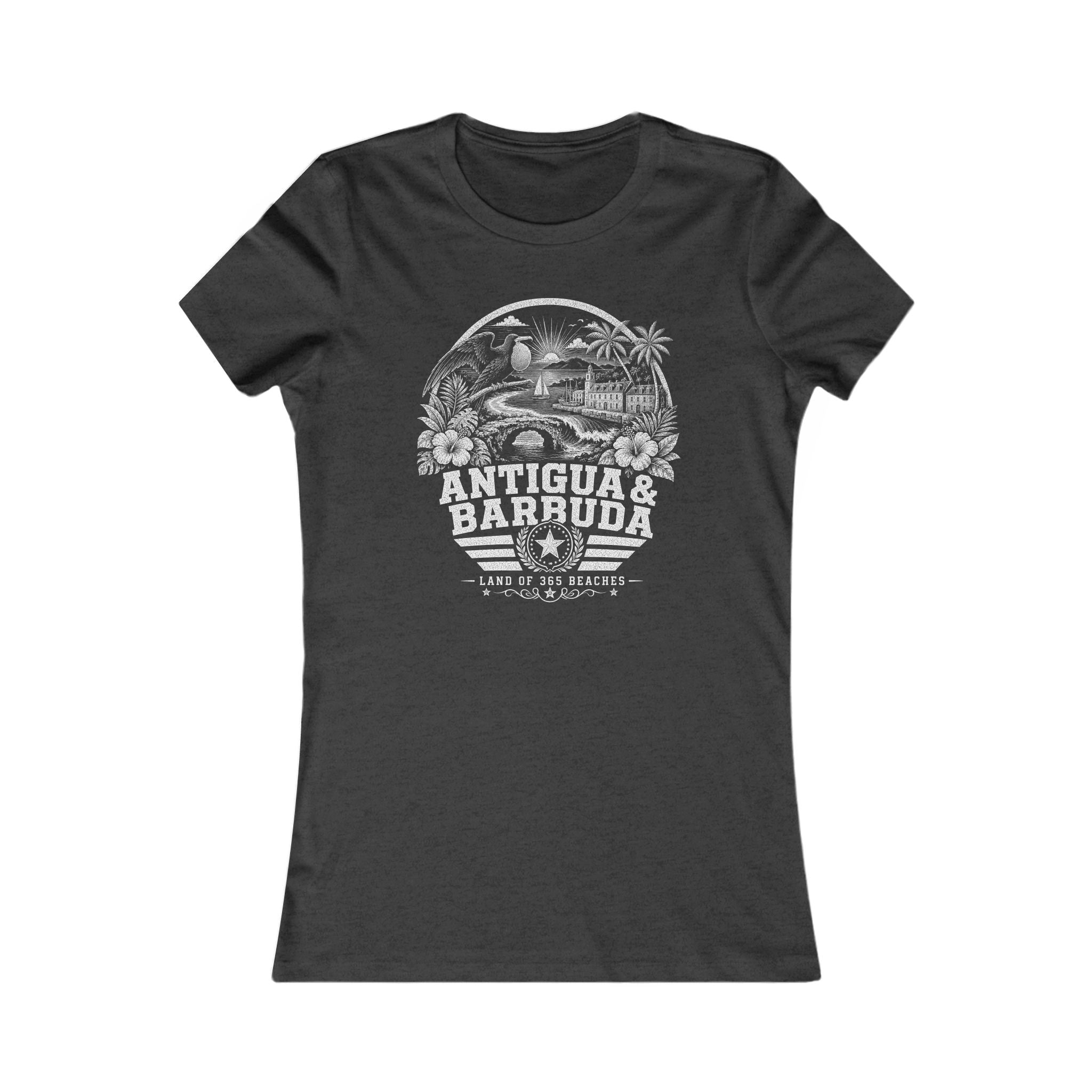 Antigua y Barbuda vintage landmarks women's tee — iconic landmark design | Nameshi Destinations (view 4)