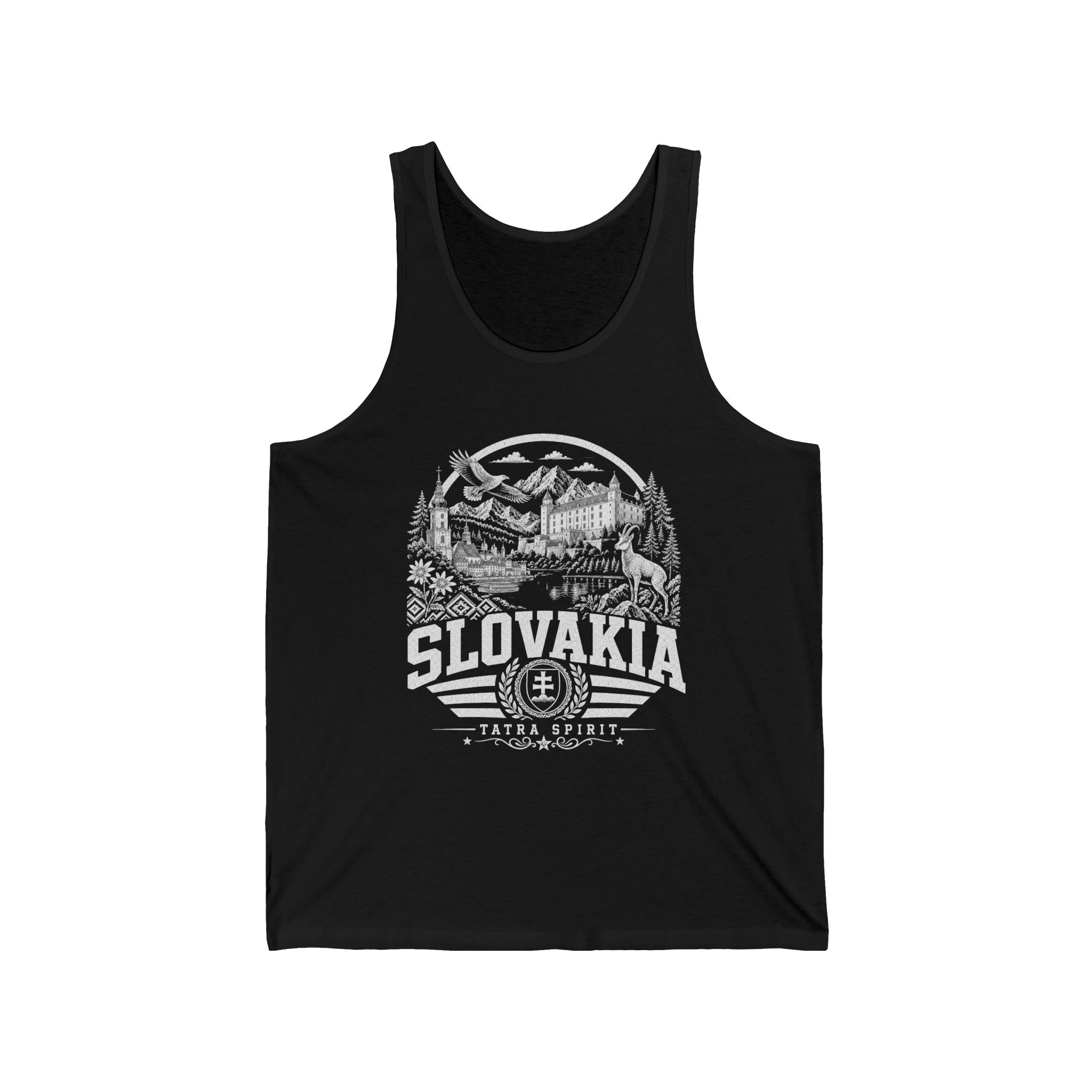 Slovakia vintage landmarks men's tank top — iconic landmark design | Nameshi Destinations (view 17)