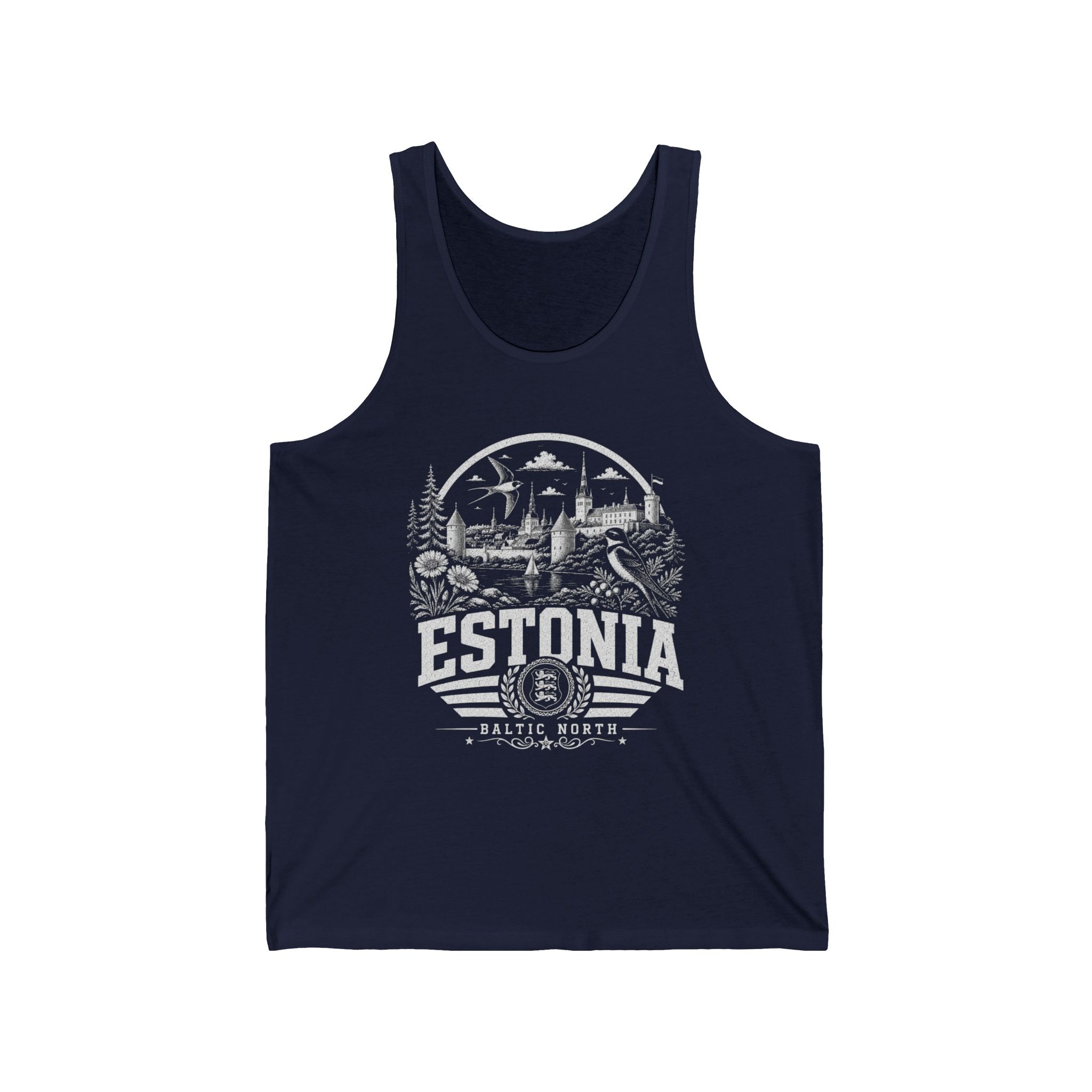 Estonia vintage landmarks men's tank top — iconic landmark design | Nameshi Destinations (view 7)