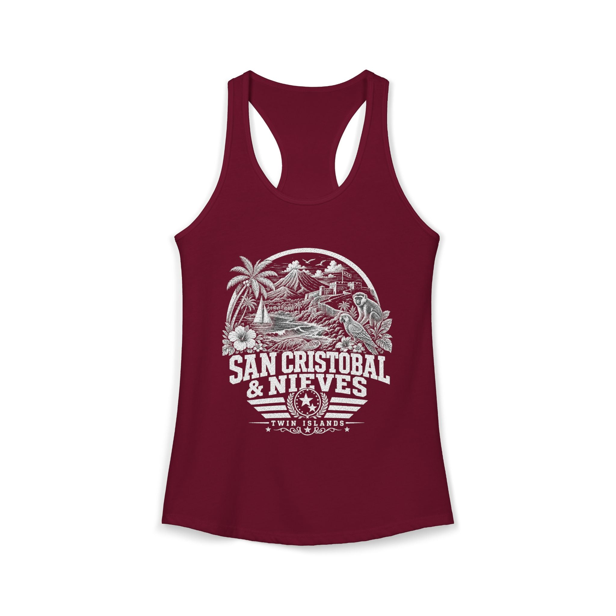 San Cristóbal y Nieves vintage landmarks tank top — iconic landmark design | Nameshi Destinations (view 15)