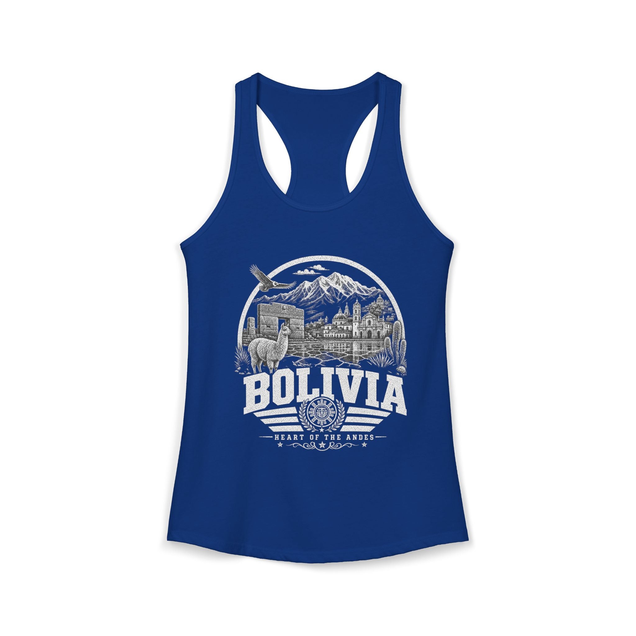 Bolivia vintage landmarks tank top — iconic landmark design | Nameshi Destinations (view 9)