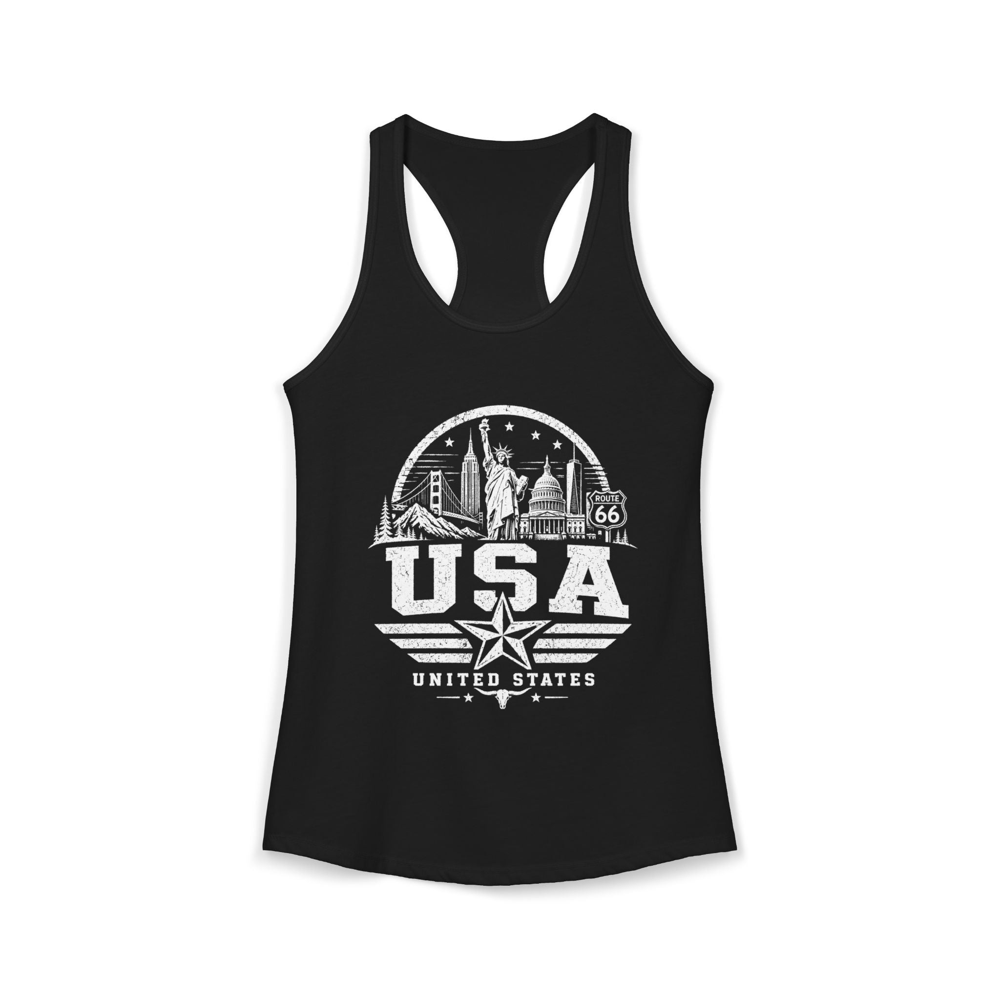 USA vintage landmarks tank top — iconic landmark design | Nameshi Destinations (view 1)