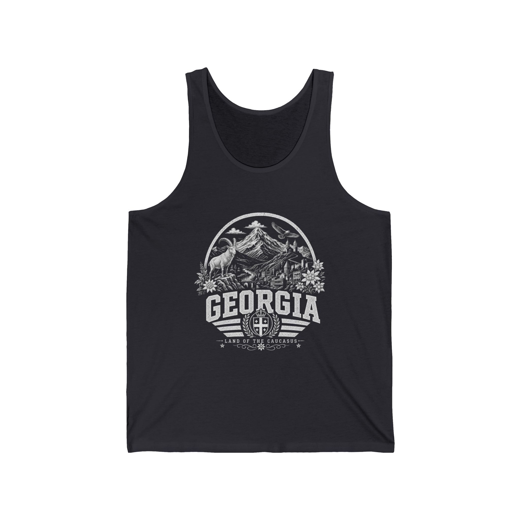 Slovenia vintage landmarks men's tank top — iconic landmark design | Nameshi Destinations (view 2)