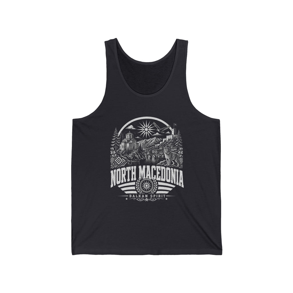 North Macedonia vintage landmarks men's tank top — iconic landmark design | Nameshi Destinations (view 18)