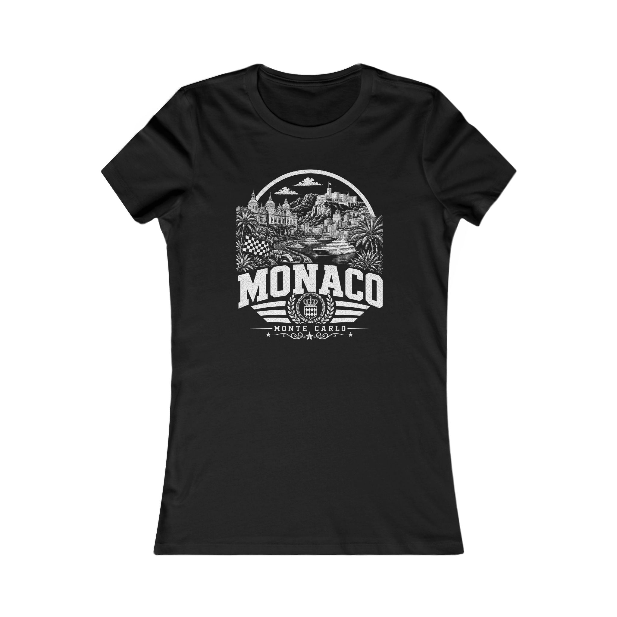 Monaco vintage landmarks women's tee — iconic landmark design | Nameshi Destinations (view 1)