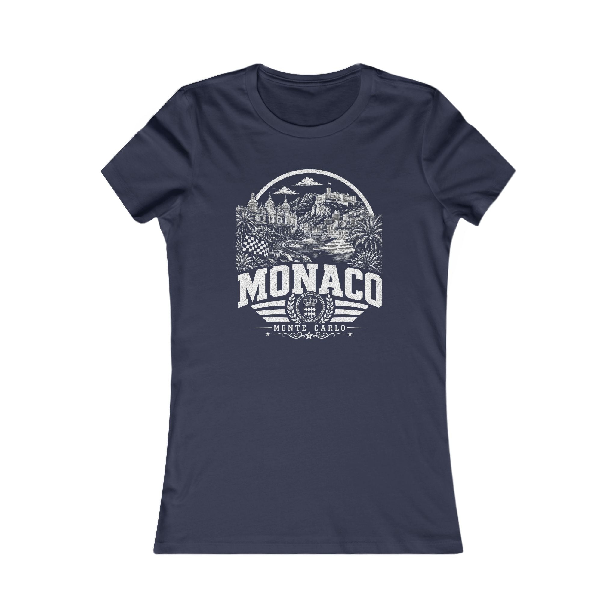 Monaco vintage landmarks women's tee — iconic landmark design | Nameshi Destinations (view 5)