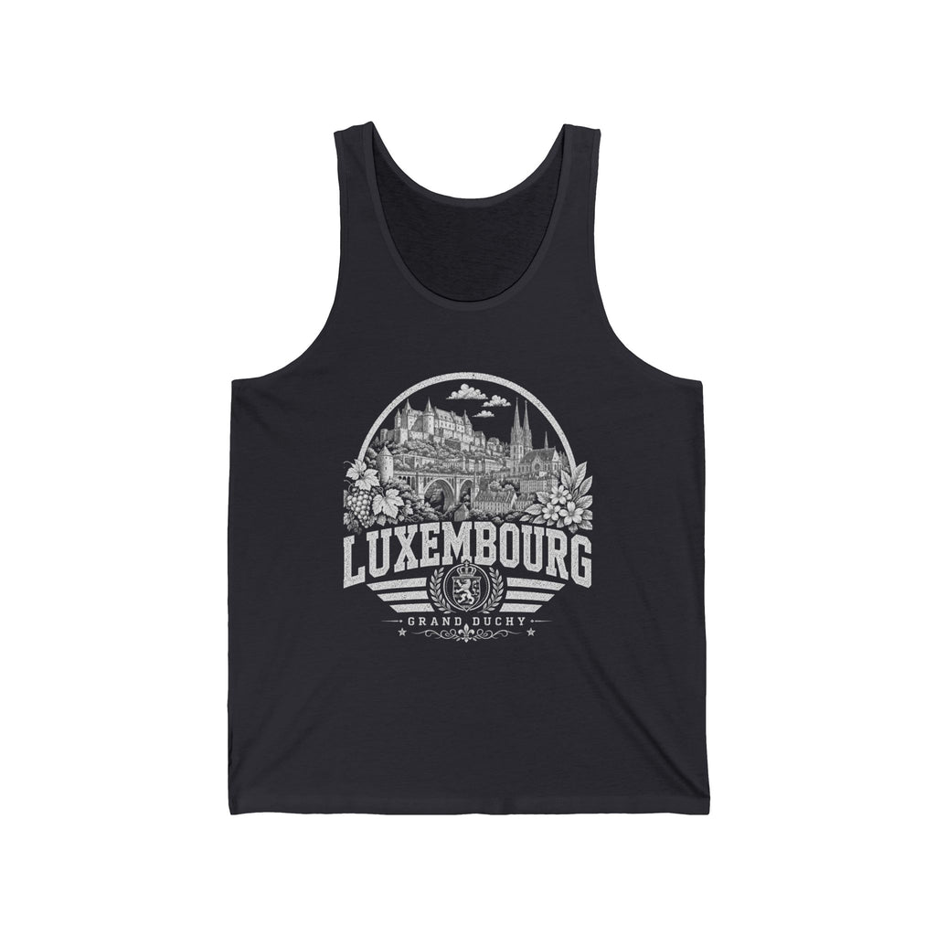 Luxembourg vintage landmarks men's tank top — iconic landmark design | Nameshi Destinations (view 2)
