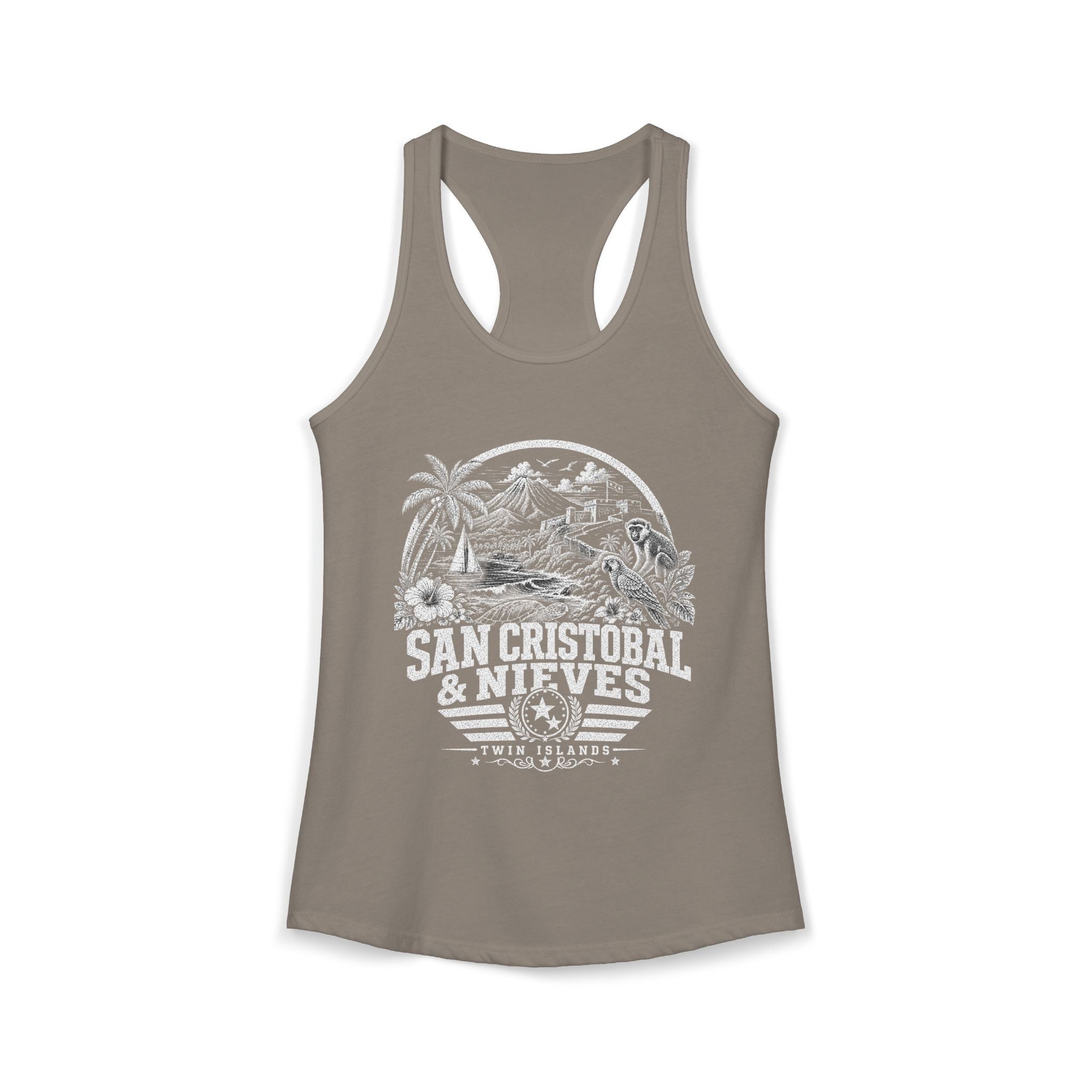 San Cristóbal y Nieves vintage landmarks tank top — iconic landmark design | Nameshi Destinations (view 4)