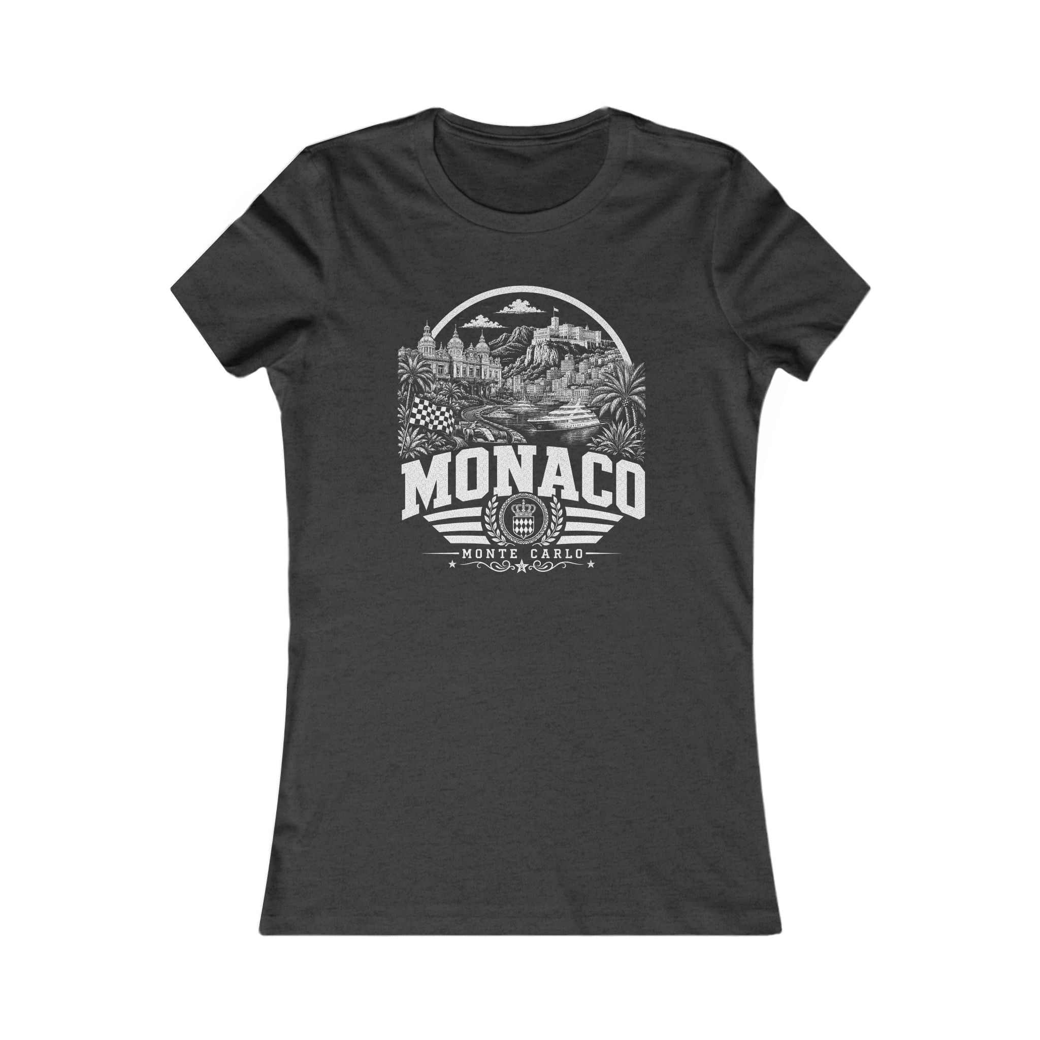 Monaco vintage landmarks women's tee — iconic landmark design | Nameshi Destinations (view 4)