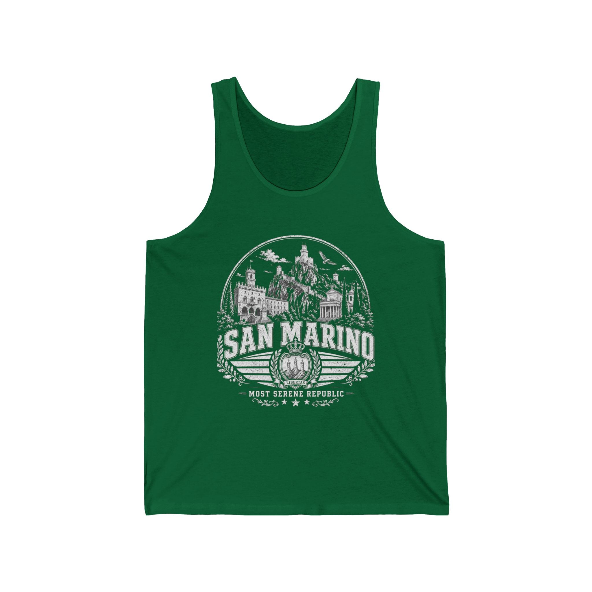 San Marino vintage landmarks men's tank top — iconic landmark design | Nameshi Destinations (view 20)