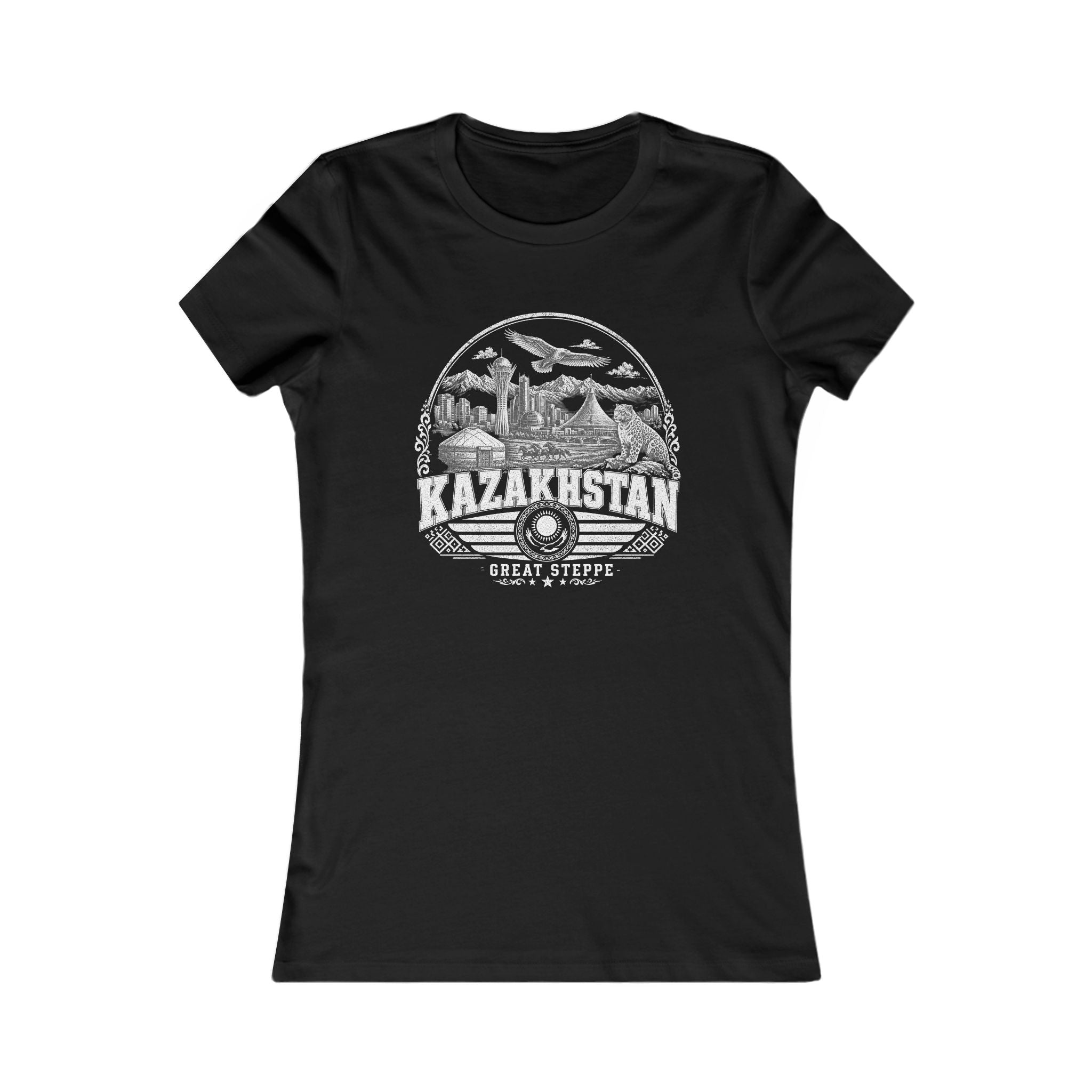 Kazakhstan vintage landmarks women's tee — iconic landmark design | Nameshi Destinations (view 1)