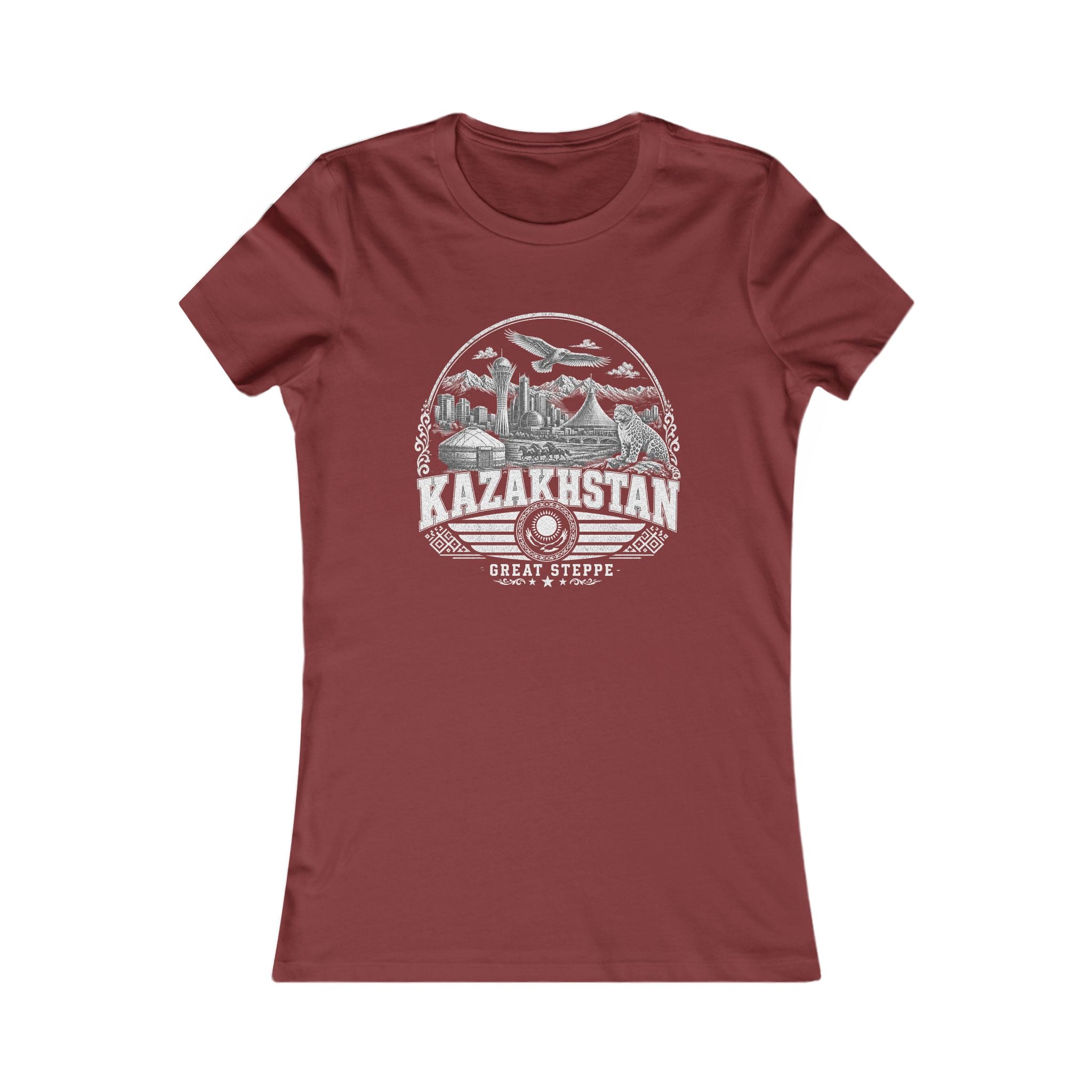 Kazakhstan vintage landmarks women's tee — iconic landmark design | Nameshi Destinations (view 15)