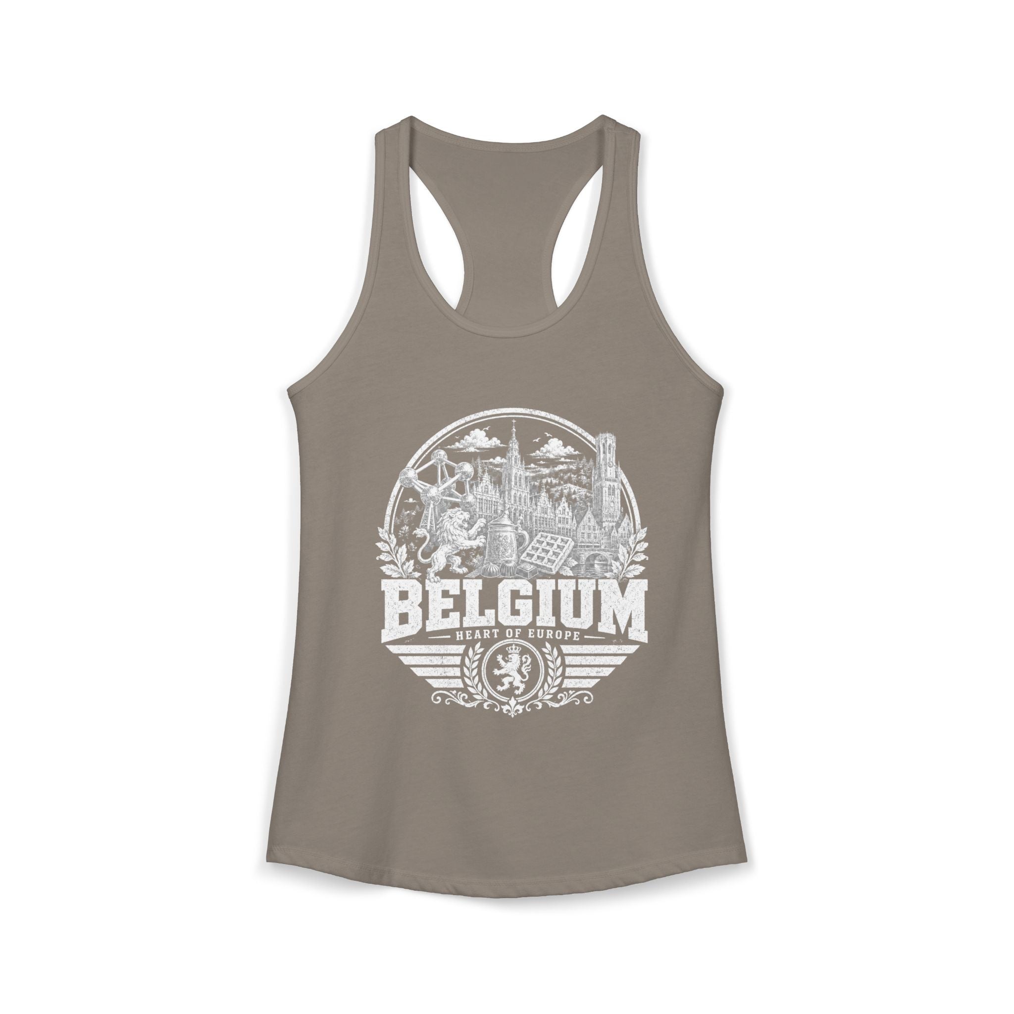 Belgium vintage landmarks tank top — iconic landmark design | Nameshi Destinations (view 4)