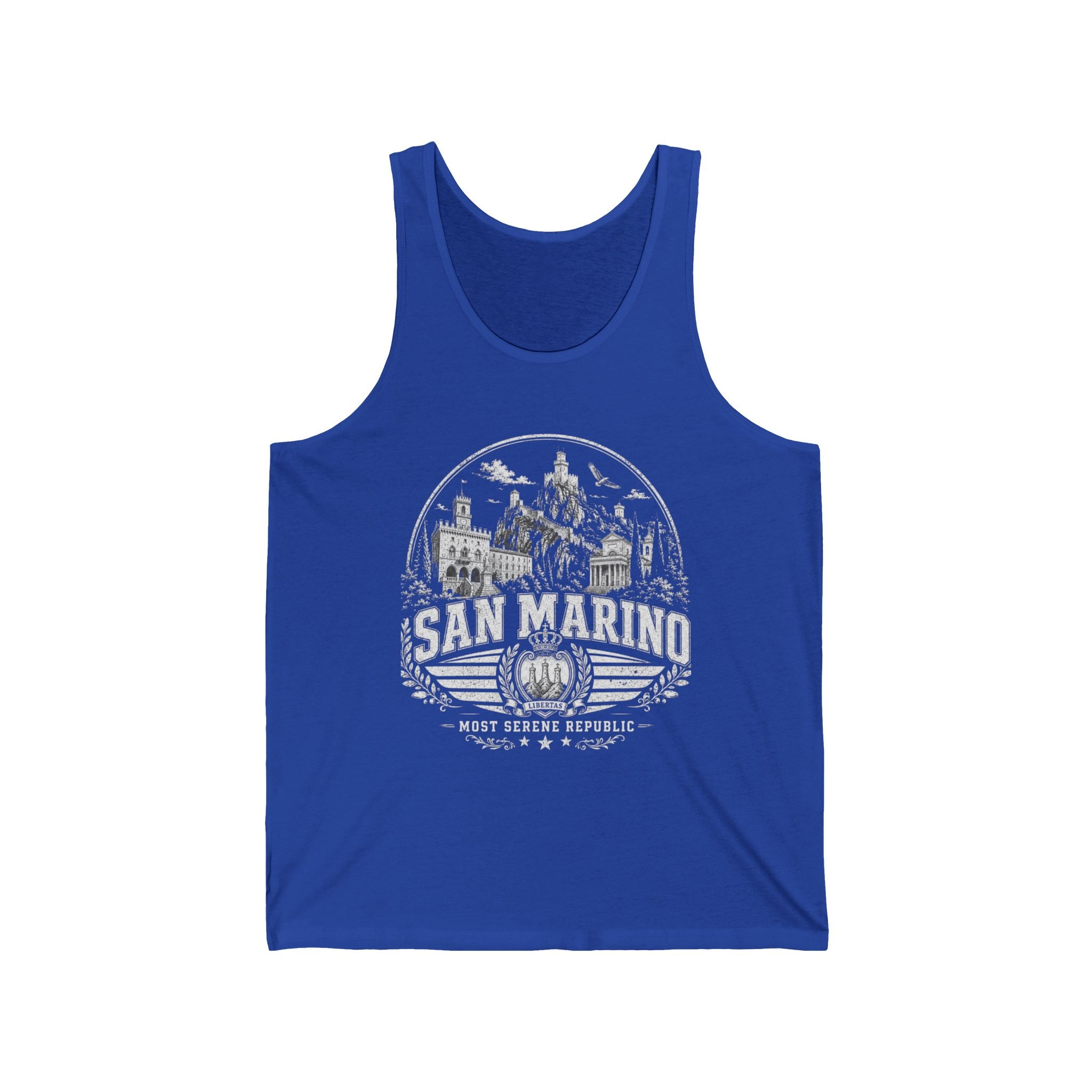 San Marino vintage landmarks men's tank top — iconic landmark design | Nameshi Destinations (view 22)