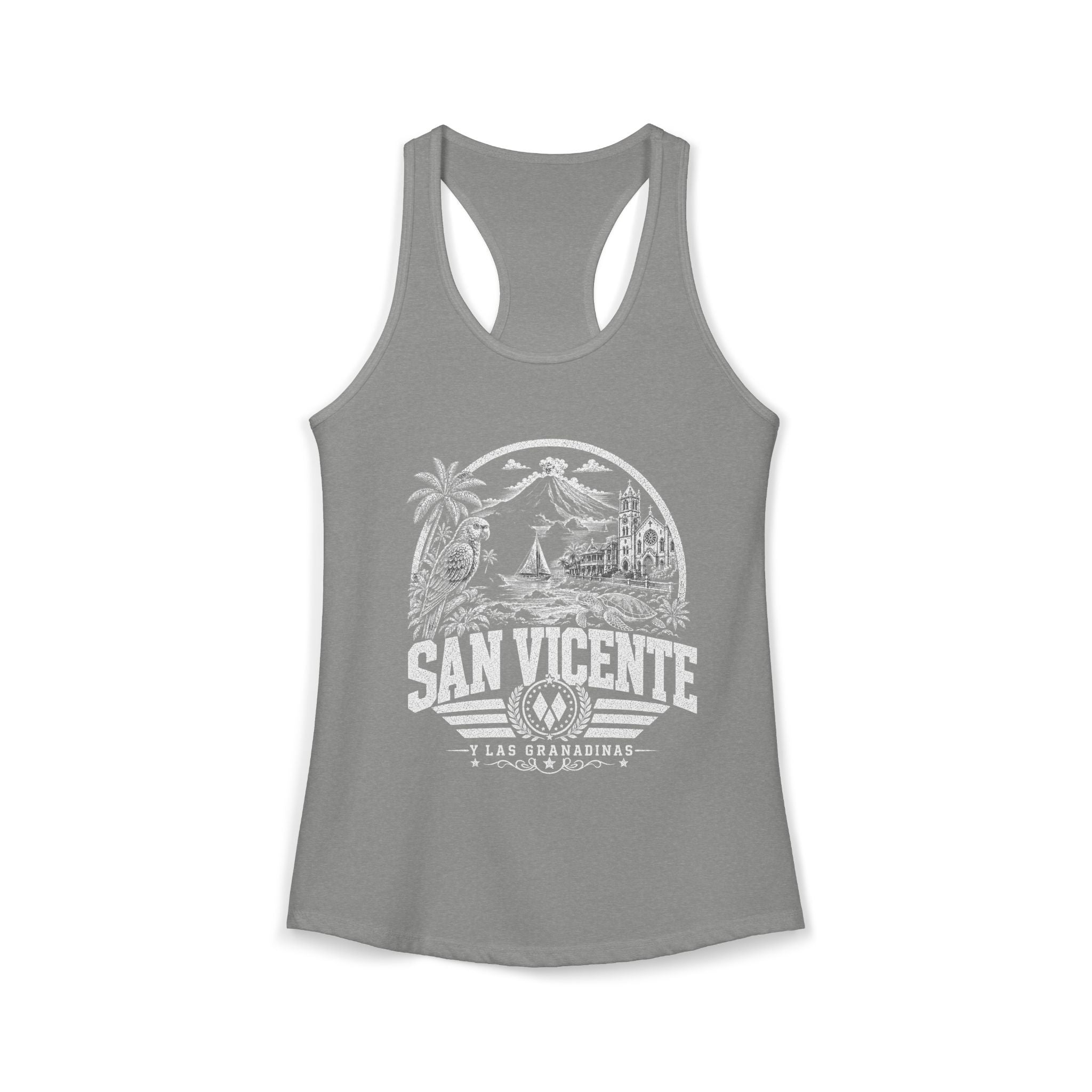 San Vicente vintage landmarks tank top — iconic landmark design | Nameshi Destinations (view 3)