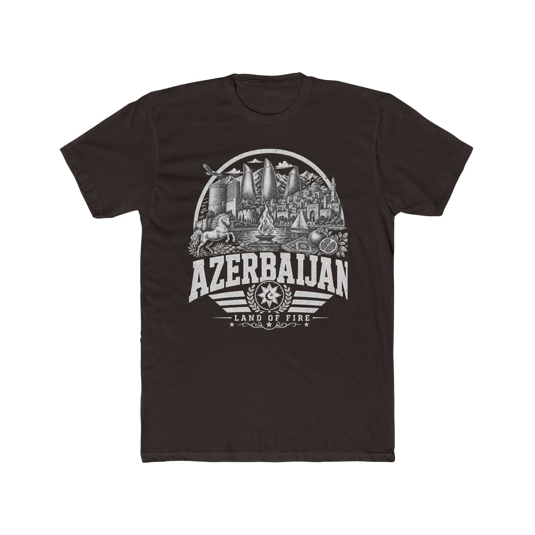 Azerbaijan vintage landmarks men's tee — iconic landmark design | Nameshi Destinations (view 1)