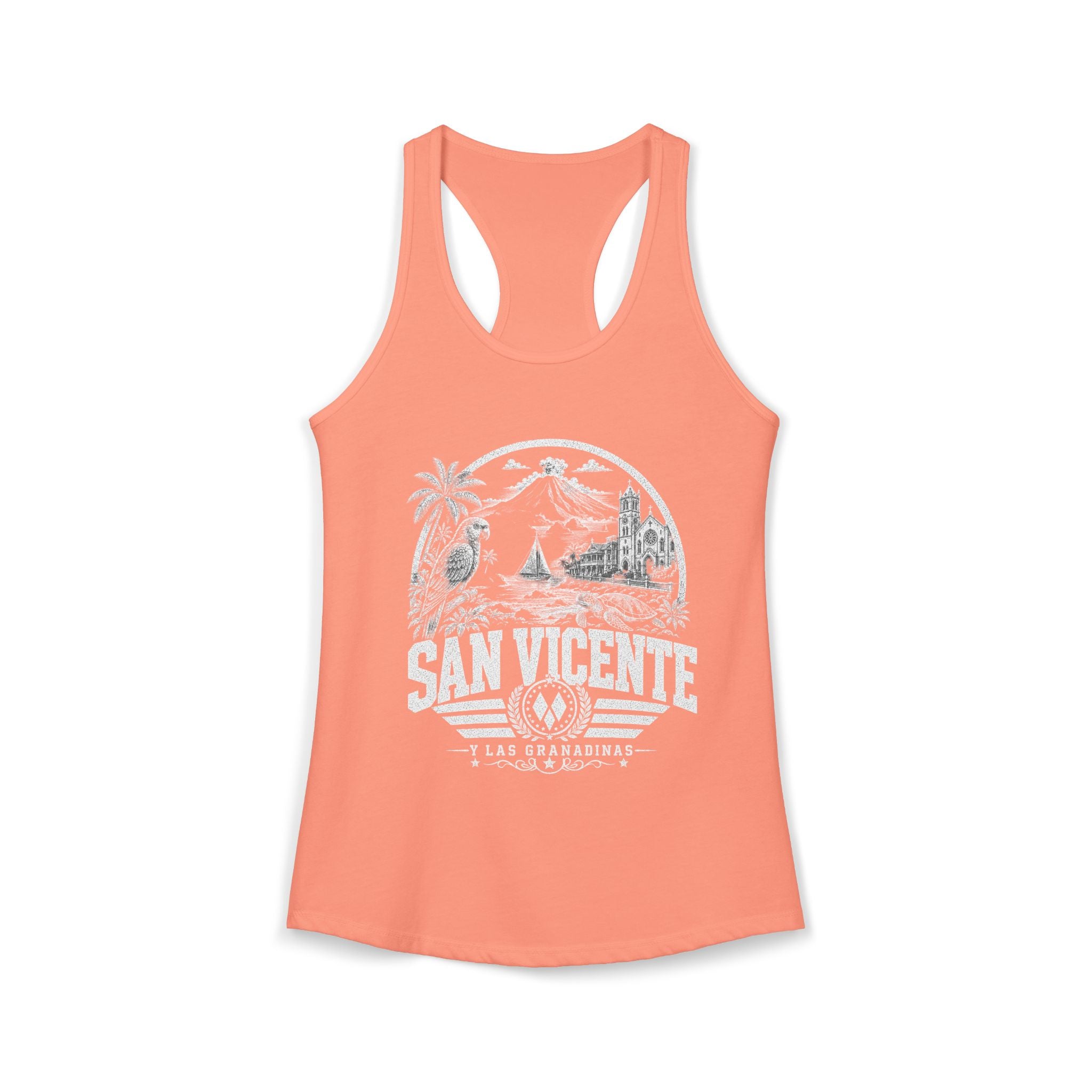 San Vicente vintage landmarks tank top — iconic landmark design | Nameshi Destinations (view 1)