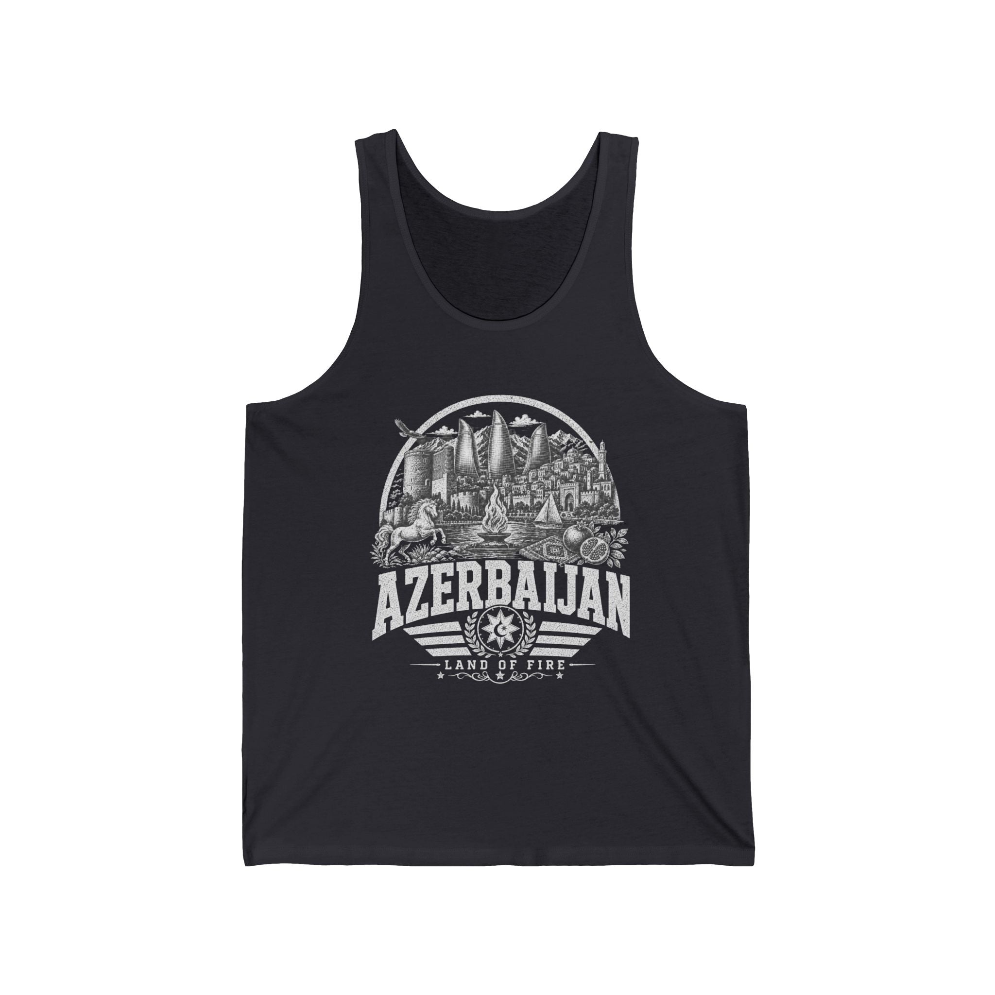 Azerbaijan vintage landmarks men's tee — iconic landmark design | Nameshi Destinations (view 2)