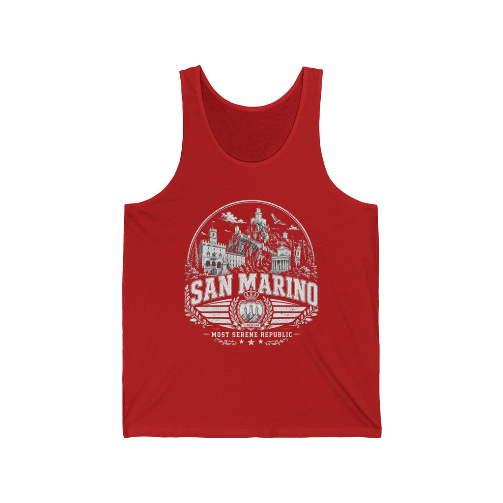 San Marino vintage landmarks men's tank top — iconic landmark design | Nameshi Destinations (view 24)