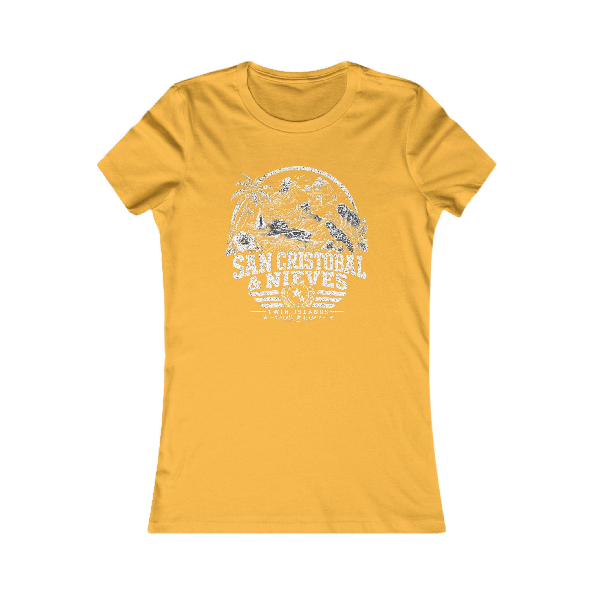 San Cristóbal y Nieves vintage landmarks women's tee — iconic landmark design | Nameshi Destinations (view 3)