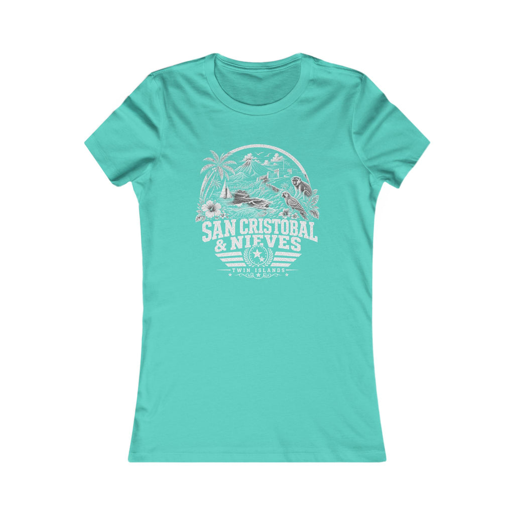 San Cristóbal y Nieves vintage landmarks women's tee — iconic landmark design | Nameshi Destinations (view 4)