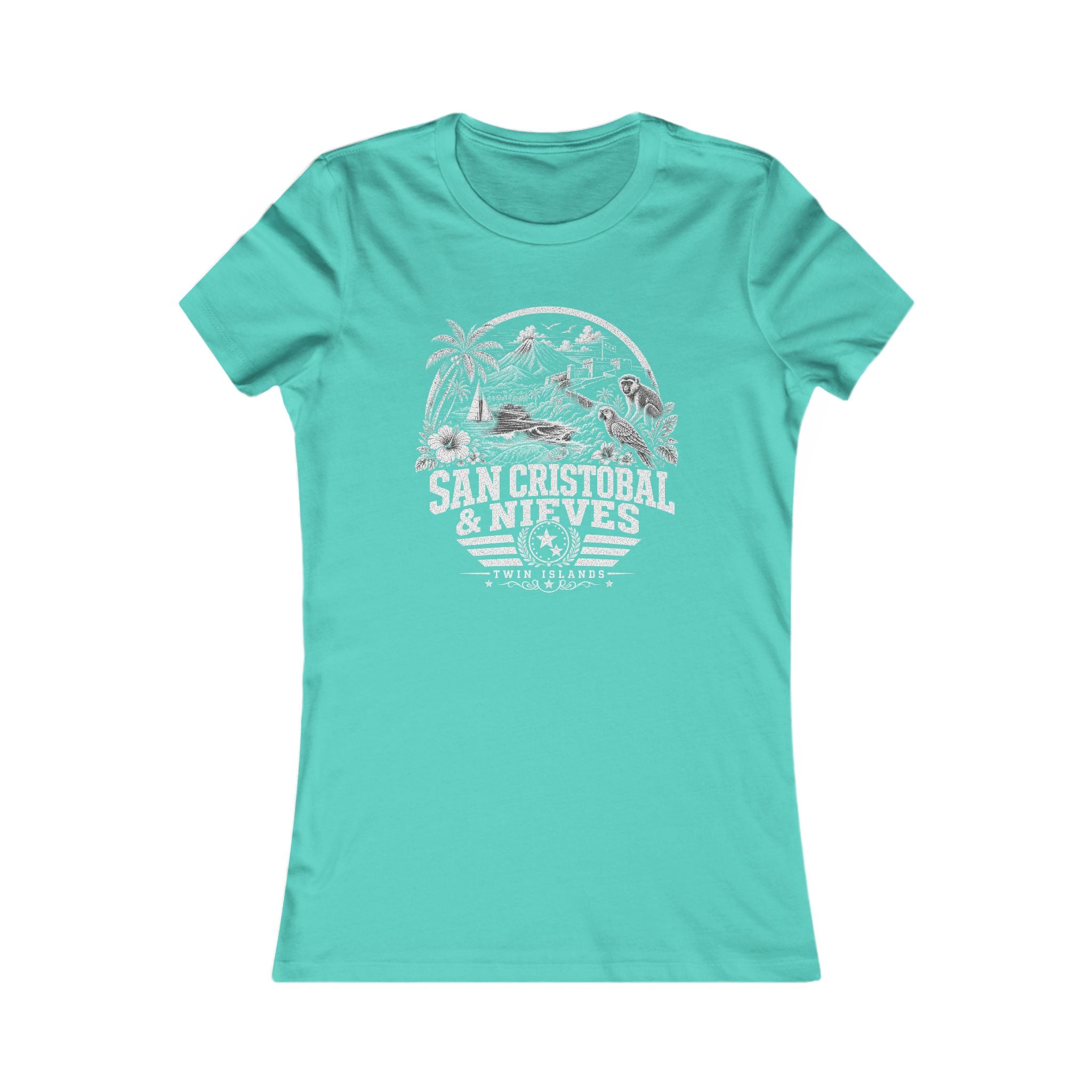San Cristóbal y Nieves vintage landmarks women's tee — iconic landmark design | Nameshi Destinations (view 4)