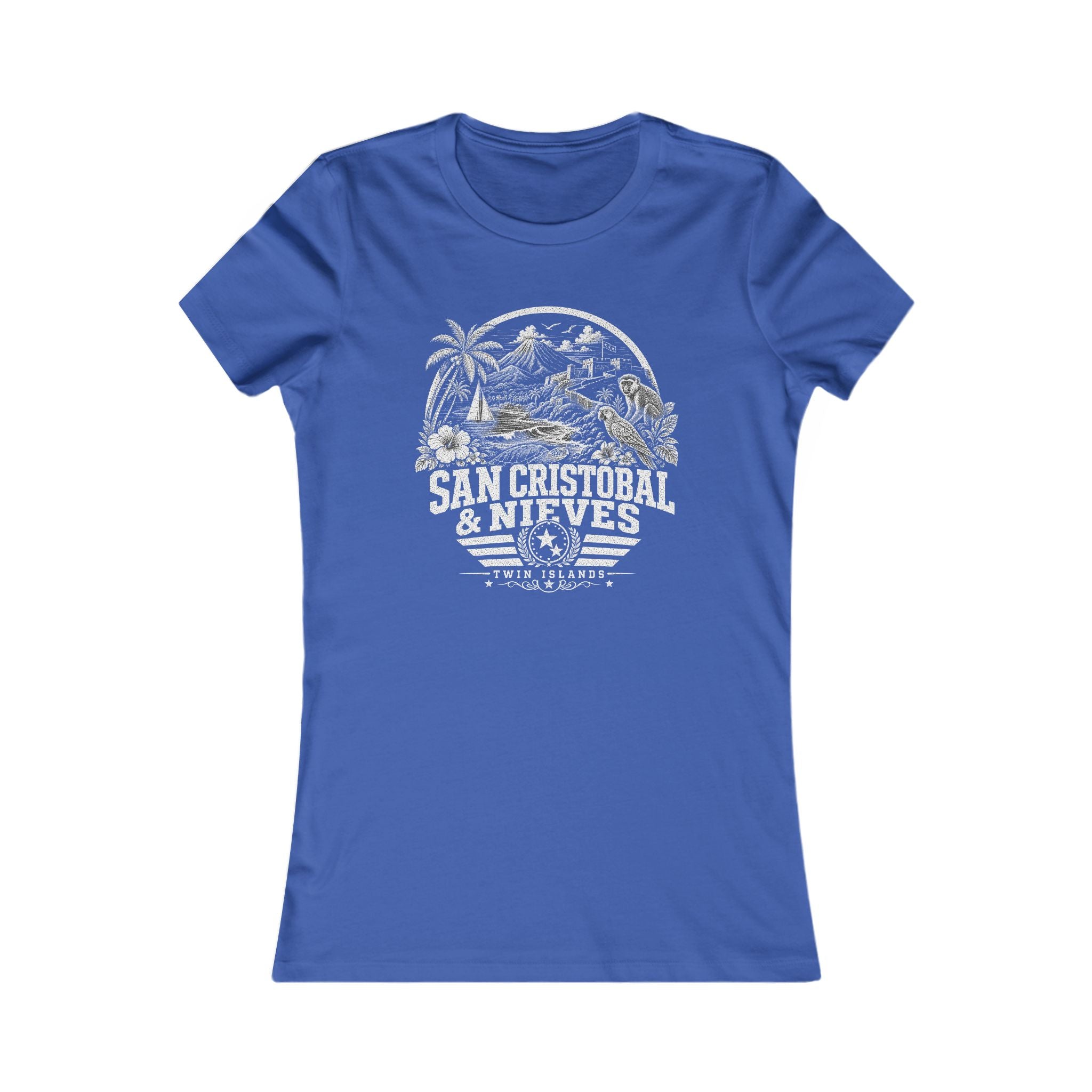 San Cristóbal y Nieves vintage landmarks women's tee — iconic landmark design | Nameshi Destinations (view 6)