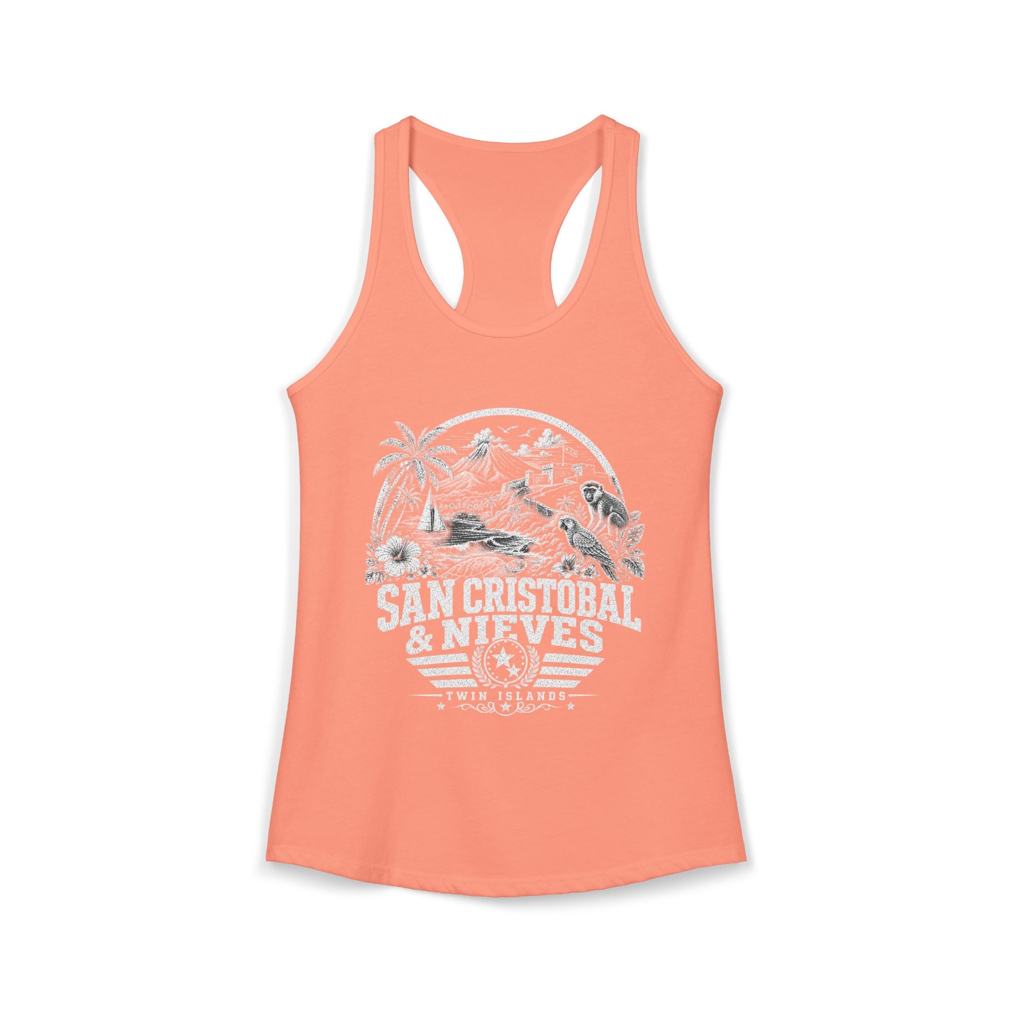 San Cristóbal y Nieves vintage landmarks tank top — iconic landmark design | Nameshi Destinations (view 1)
