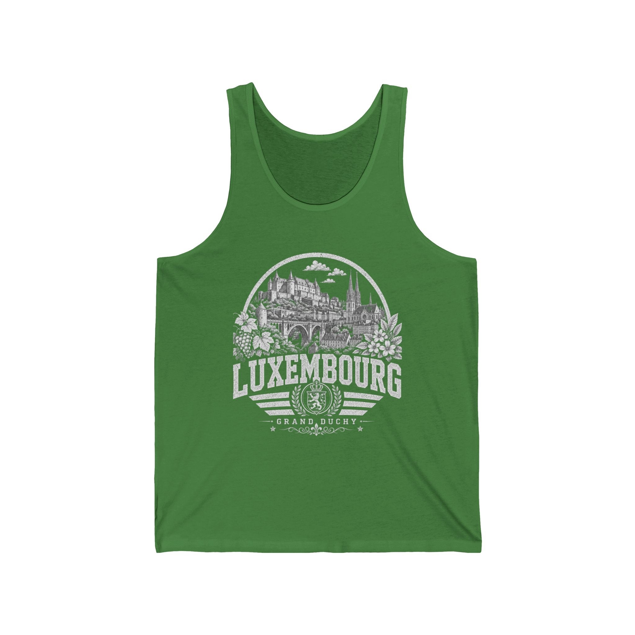 Luxembourg vintage landmarks men's tank top — iconic landmark design | Nameshi Destinations (view 3)