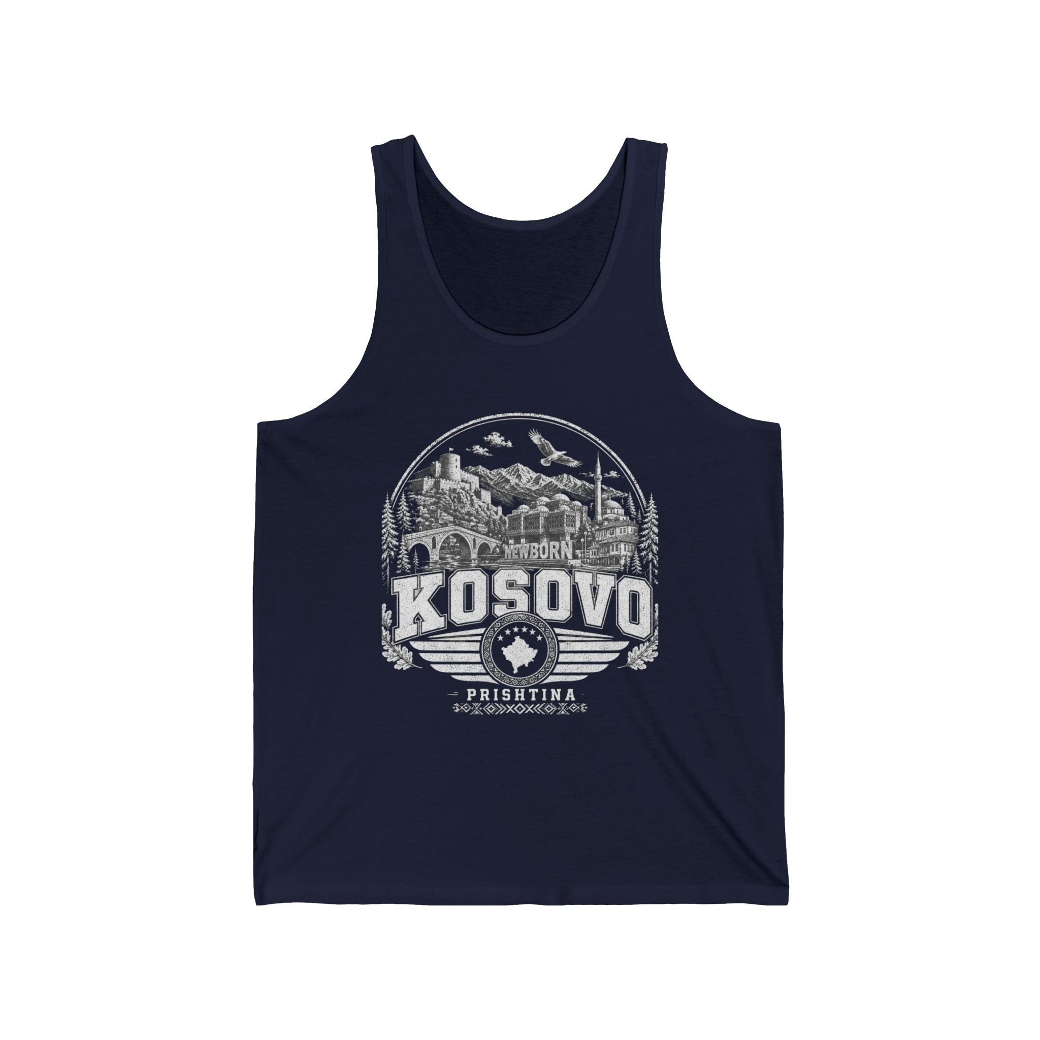 Kosovo vintage landmarks men's tank top — iconic landmark design | Nameshi Destinations (view 23)