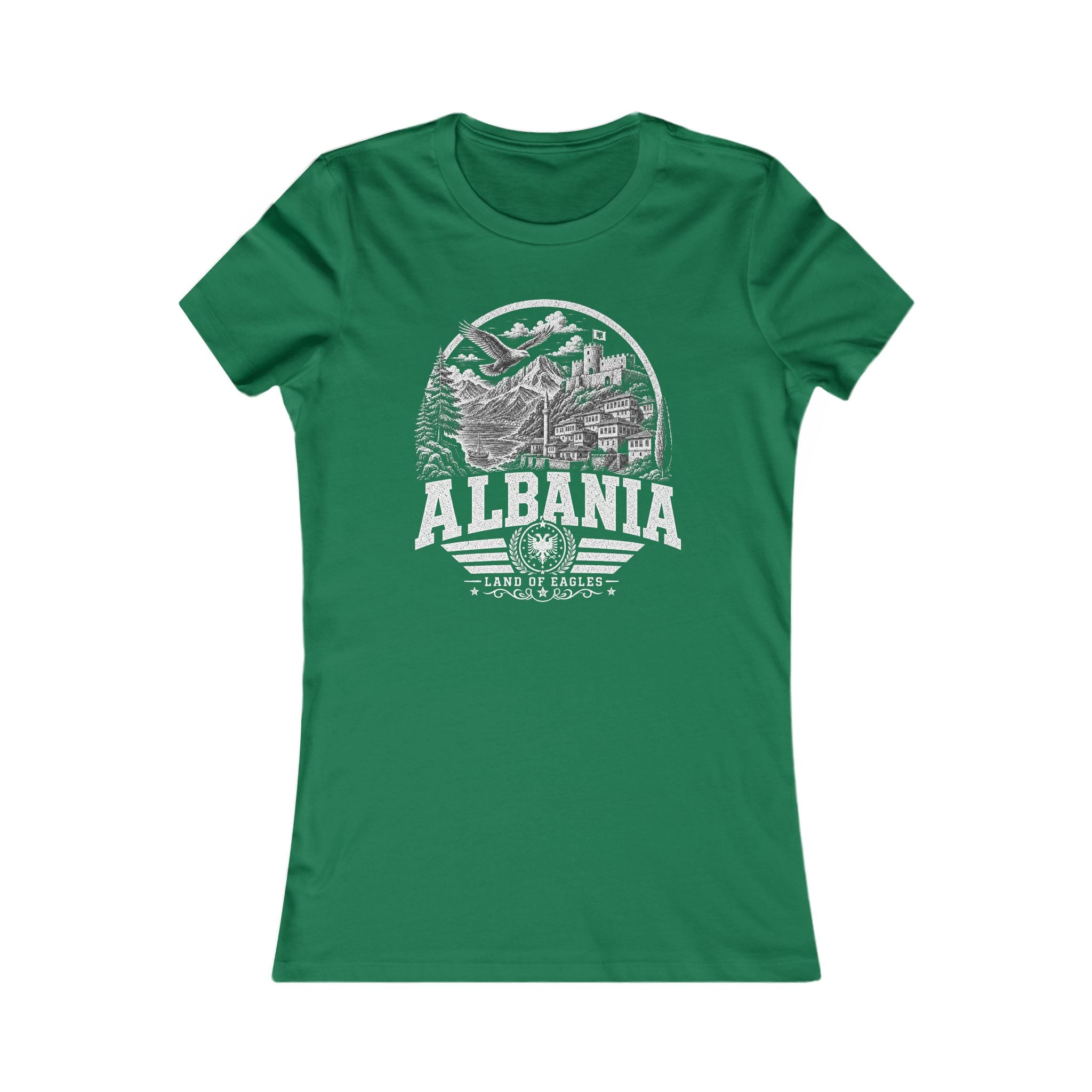 Albania vintage landmarks women's tee — iconic landmark design | Nameshi Destinations (view 2)