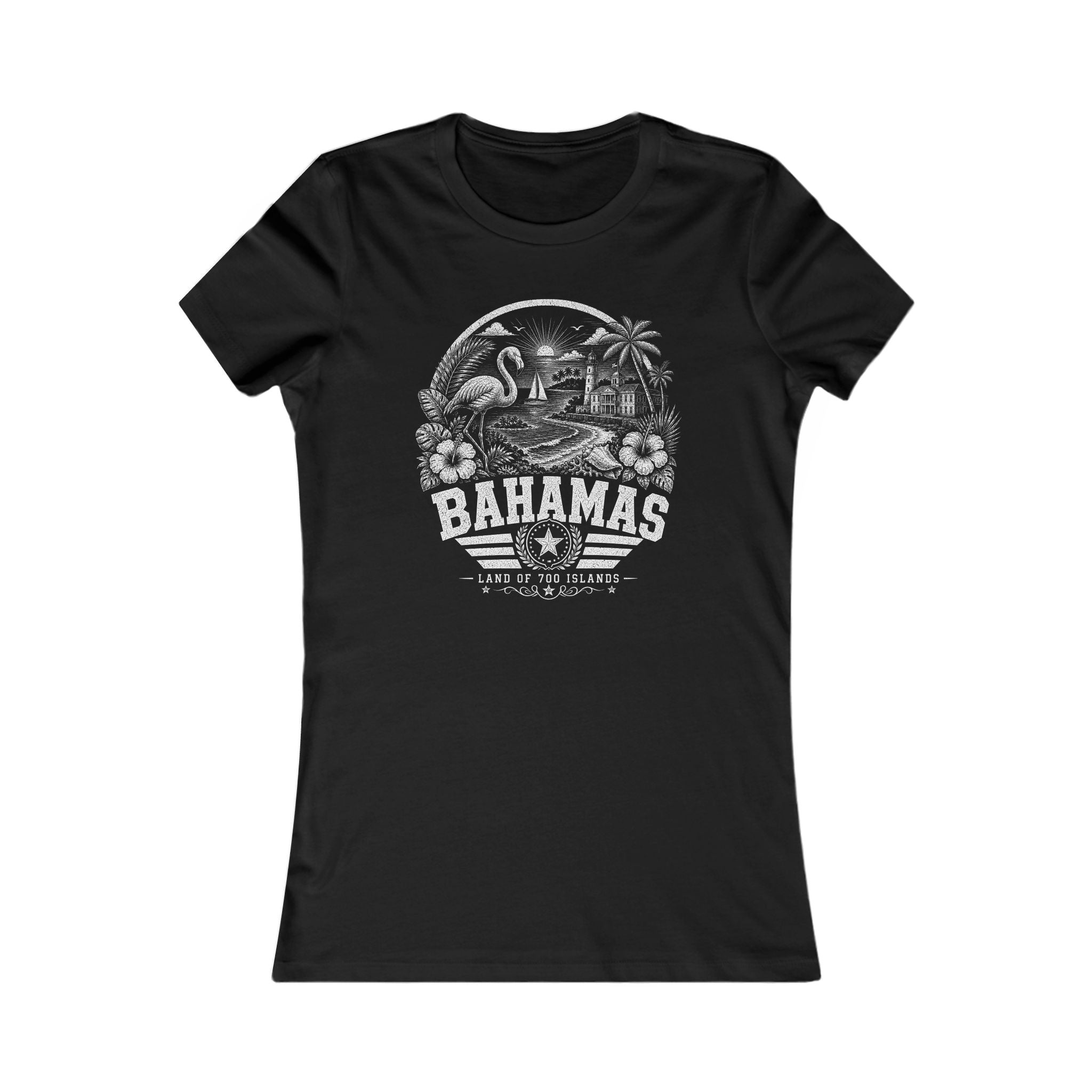 Bahamas vintage landmarks women's tee — iconic landmark design | Nameshi Destinations (view 1)