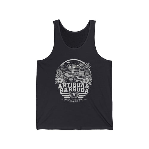 Antigua y Barbuda vintage landmarks men's tee — iconic landmark design | Nameshi Destinations (view 2)