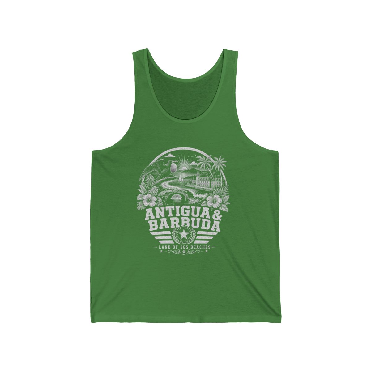 Antigua y Barbuda vintage landmarks men's tank top — iconic landmark design | Nameshi Destinations (view 3)
