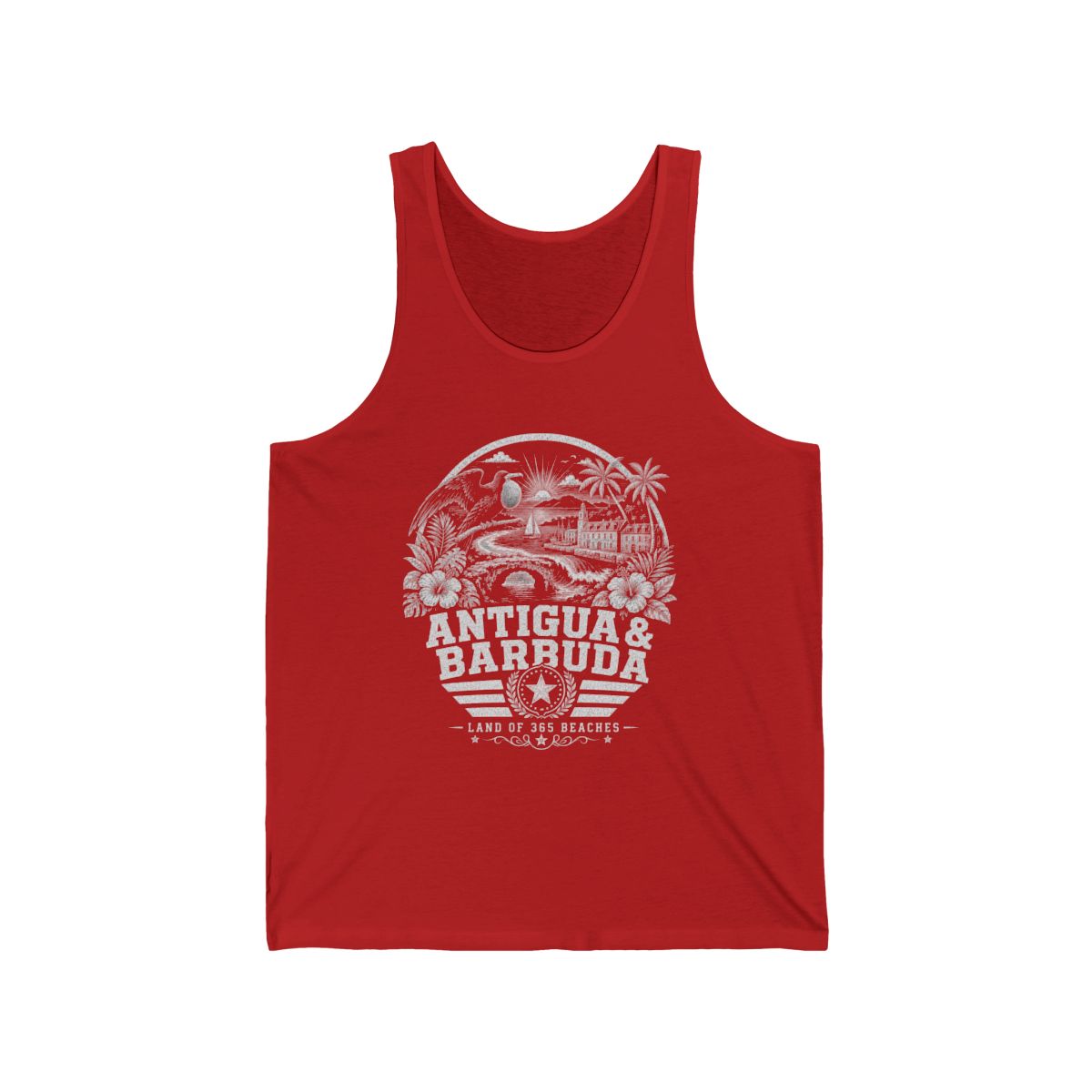 Antigua y Barbuda vintage landmarks men's tank top — iconic landmark design | Nameshi Destinations (view 8)