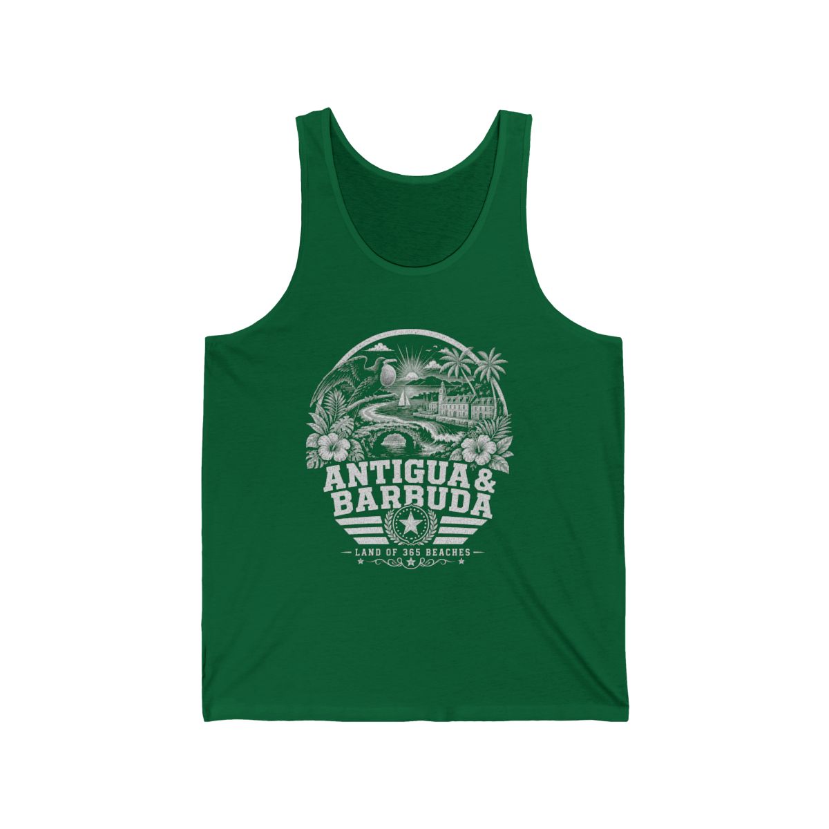 Antigua y Barbuda vintage landmarks men's tank top — iconic landmark design | Nameshi Destinations (view 4)