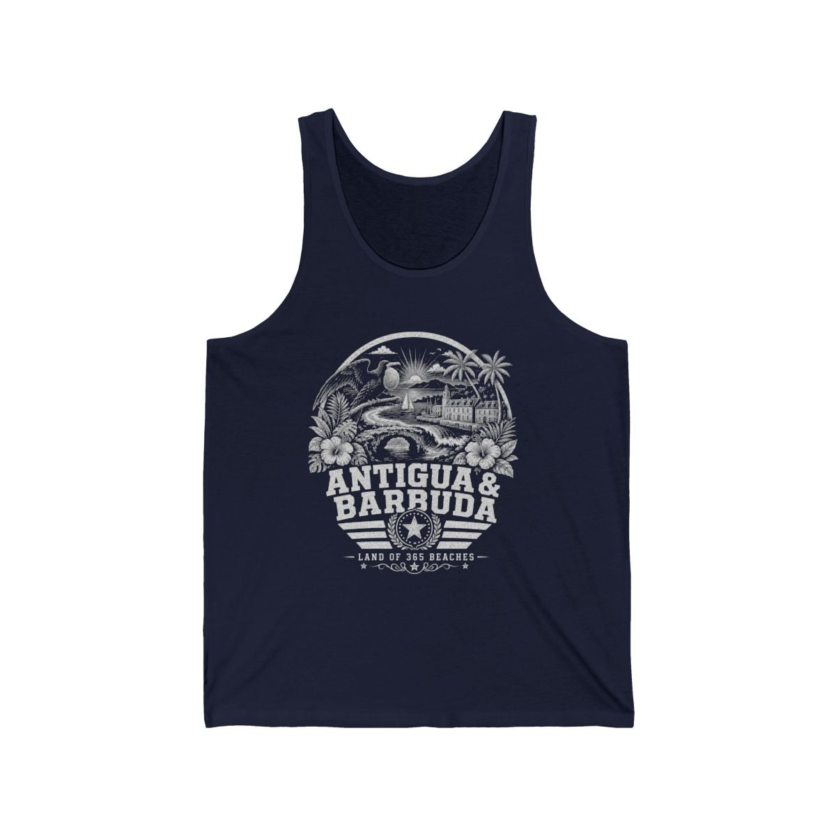 Antigua y Barbuda vintage landmarks men's tank top — iconic landmark design | Nameshi Destinations (view 7)