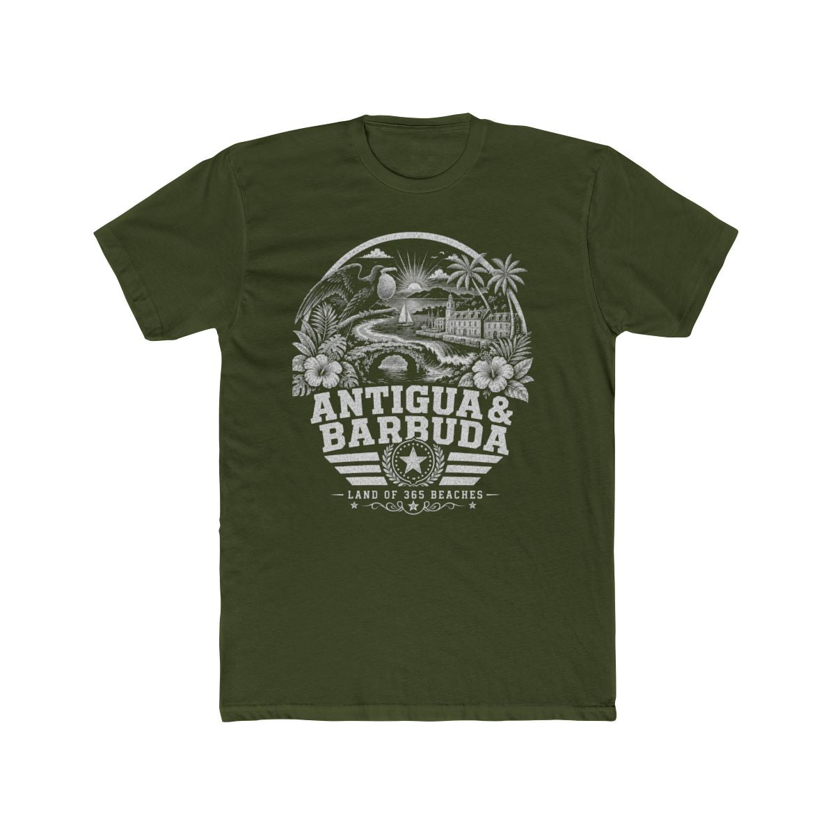 Antigua y Barbuda vintage landmarks men's tee — iconic landmark design | Nameshi Destinations (view 4)