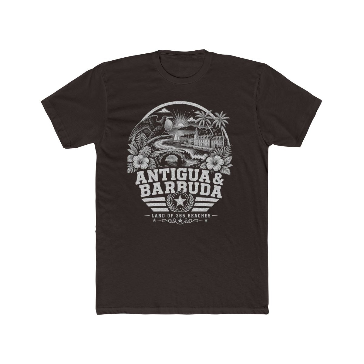 Antigua y Barbuda vintage landmarks men's tee — iconic landmark design | Nameshi Destinations (view 1)
