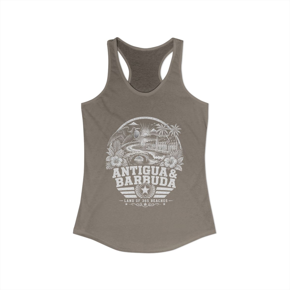 Antigua y Barbuda vintage landmarks tank top — iconic landmark design | Nameshi Destinations (view 4)