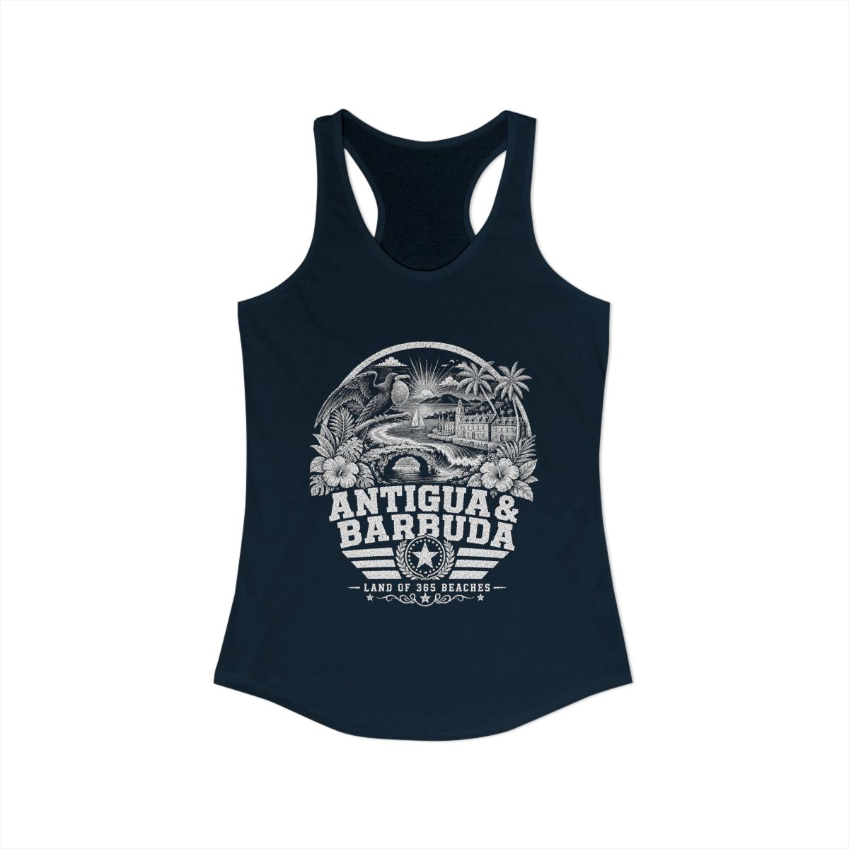 Antigua y Barbuda vintage landmarks tank top — iconic landmark design | Nameshi Destinations (view 11)