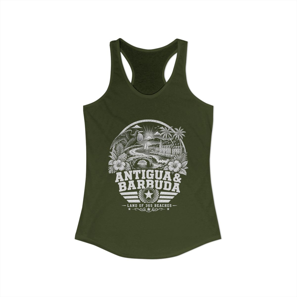 Antigua y Barbuda vintage landmarks tank top — iconic landmark design | Nameshi Destinations (view 5)