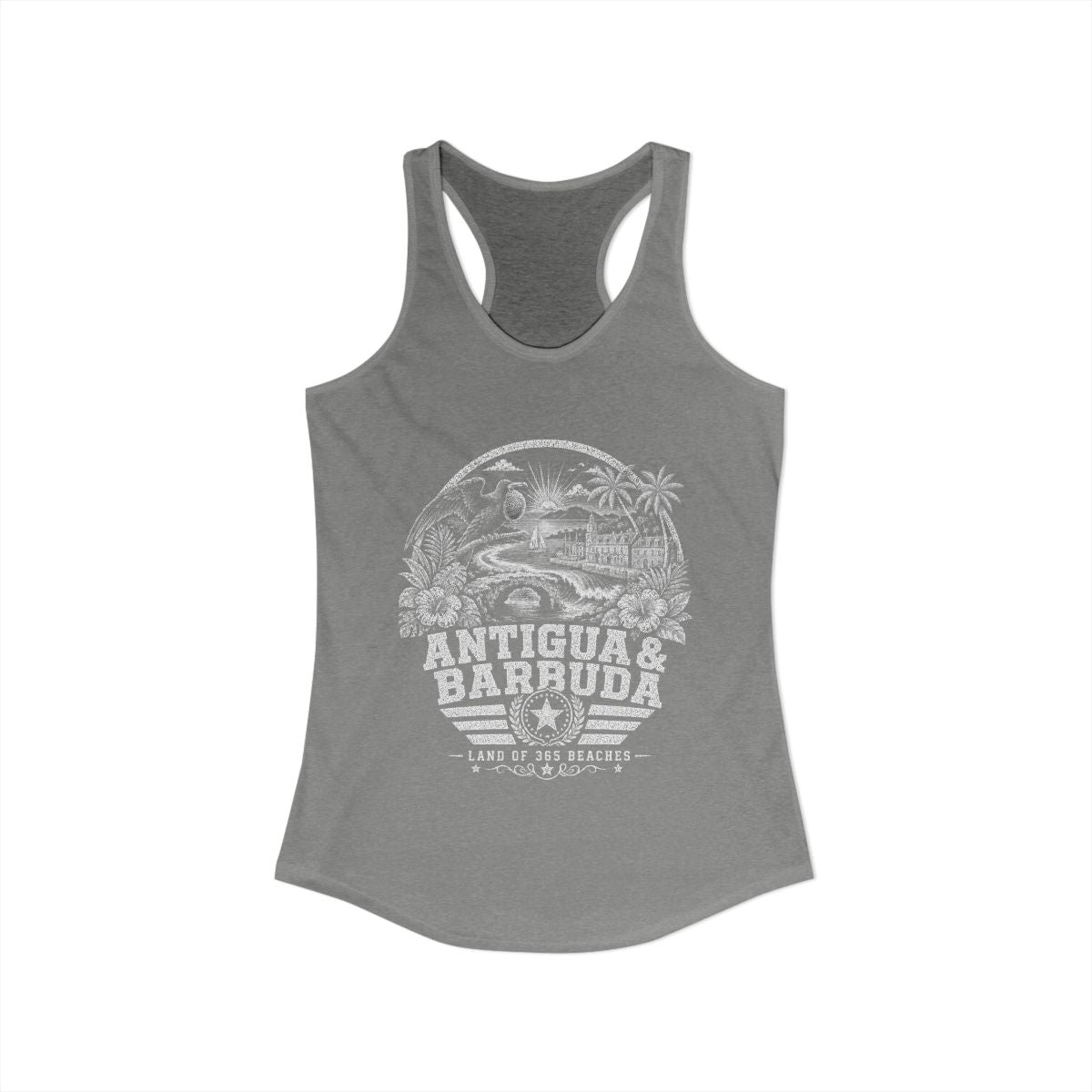 Antigua y Barbuda vintage landmarks tank top — iconic landmark design | Nameshi Destinations (view 3)