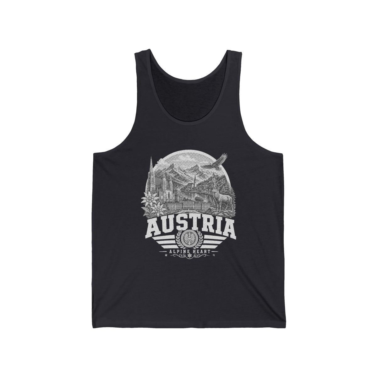 Austria vintage landmarks men's tee — iconic landmark design | Nameshi Destinations (view 1)