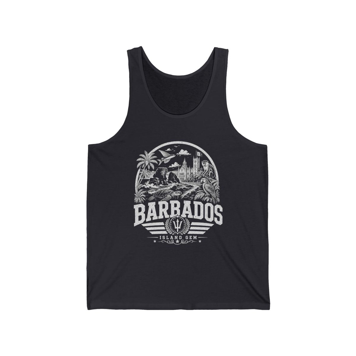 Barbados vintage landmarks men's tee — iconic landmark design | Nameshi Destinations (view 2)