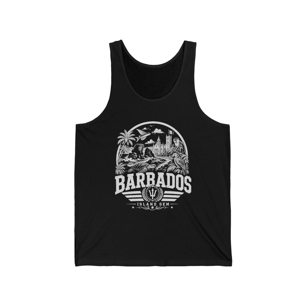 Barbados vintage landmarks men's tee — iconic landmark design | Nameshi Destinations (view 1)