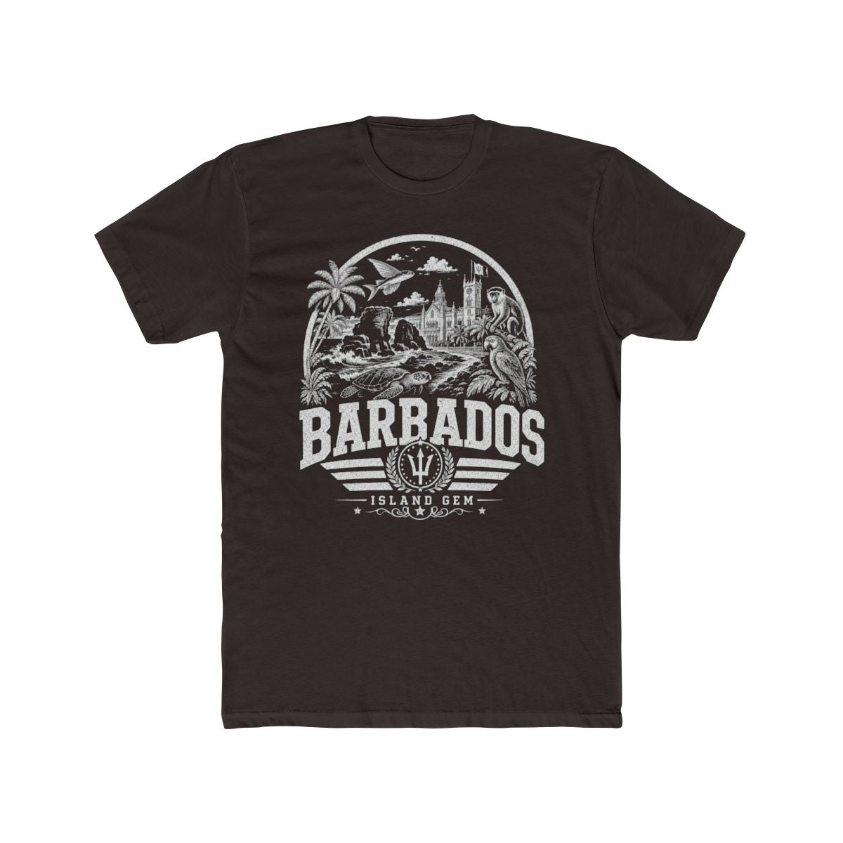 Barbados vintage landmarks men's tee — iconic landmark design | Nameshi Destinations (view 1)