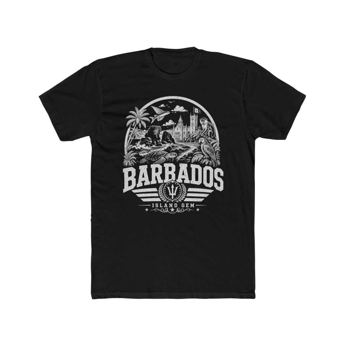 Barbados vintage landmarks men's tee — iconic landmark design | Nameshi Destinations (view 2)