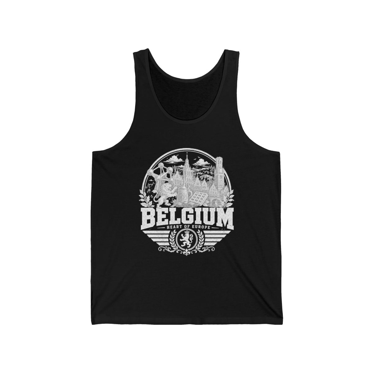 Belgium vintage landmarks men's tee — iconic landmark design | Nameshi Destinations (view 1)