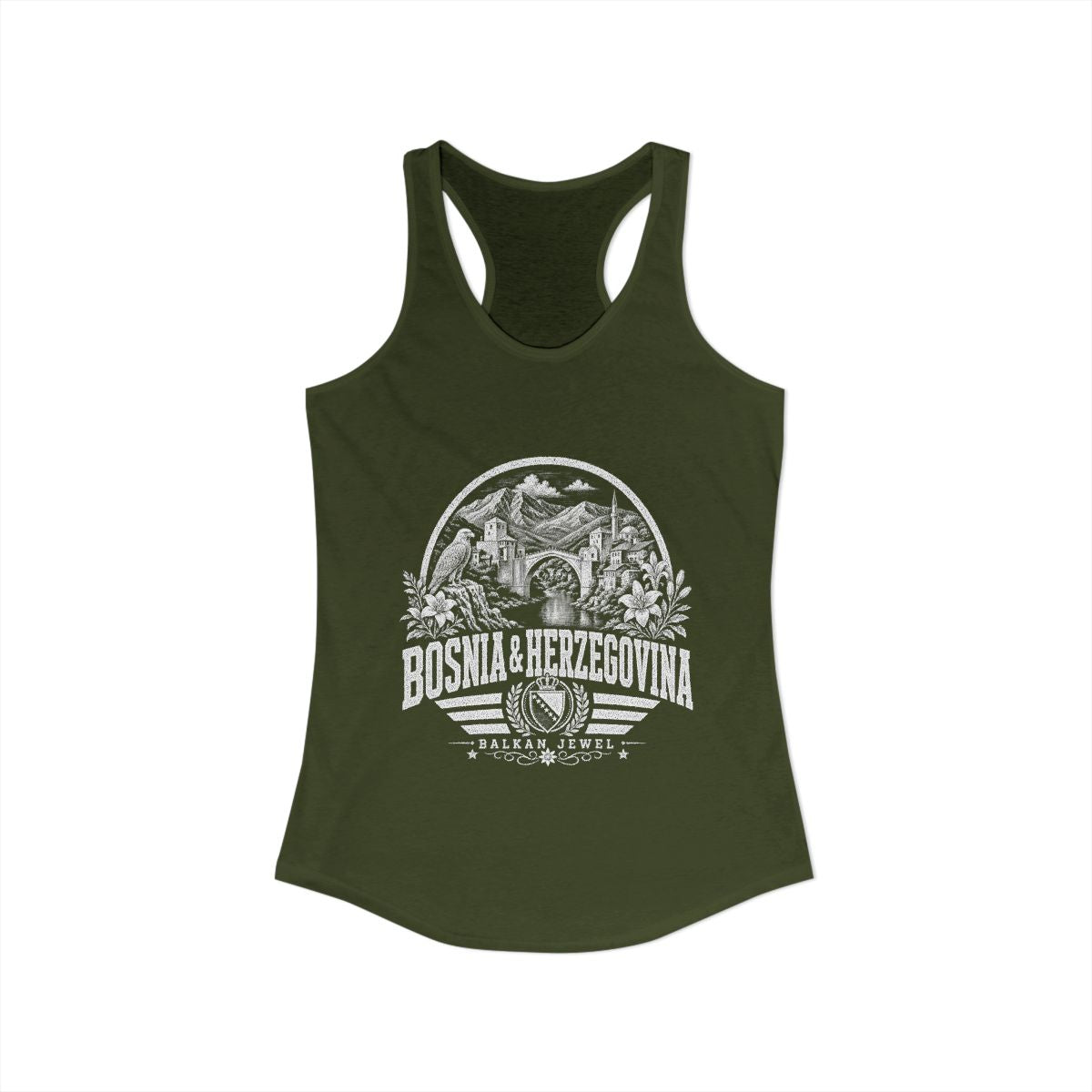 Bosnia y Herzegovina Women's Tank Top — Solid Military Green (front)